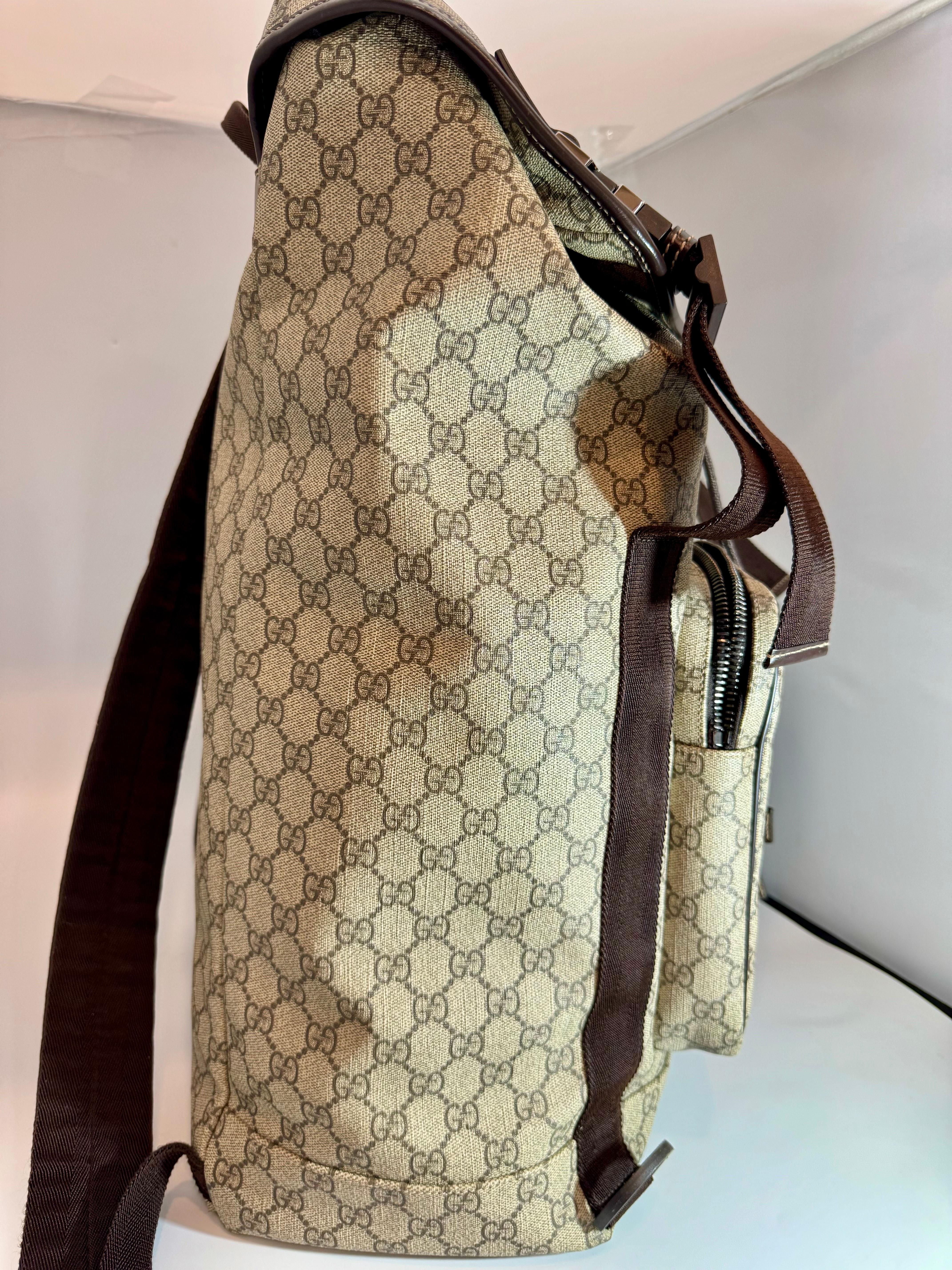 Authentic Gucci Silver GG Coated Canvas Interlocking G Supreme Large Backpack For Sale 6