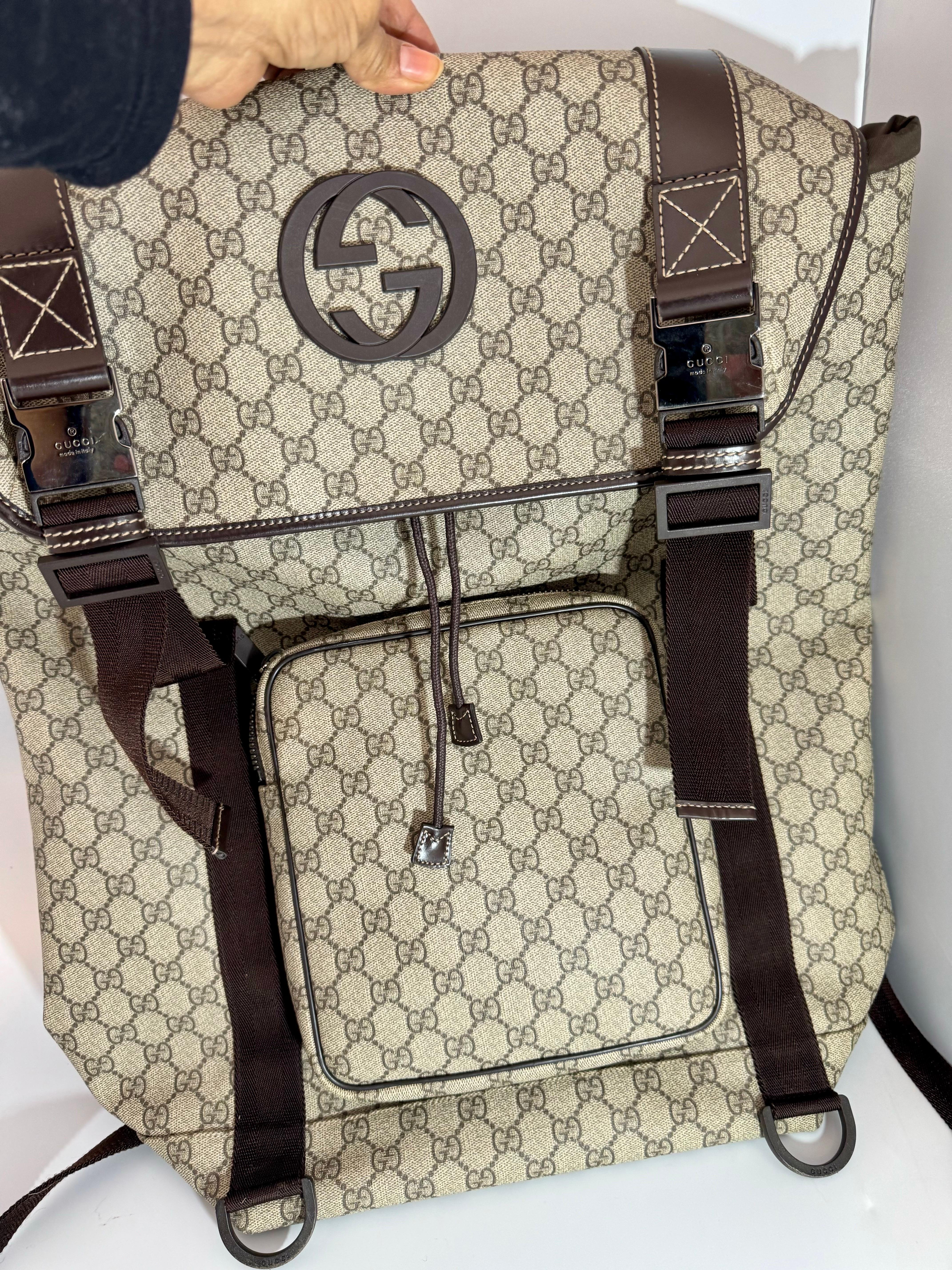 Authentic Gucci Silver GG Coated Canvas Interlocking G Supreme Large Backpack For Sale 8