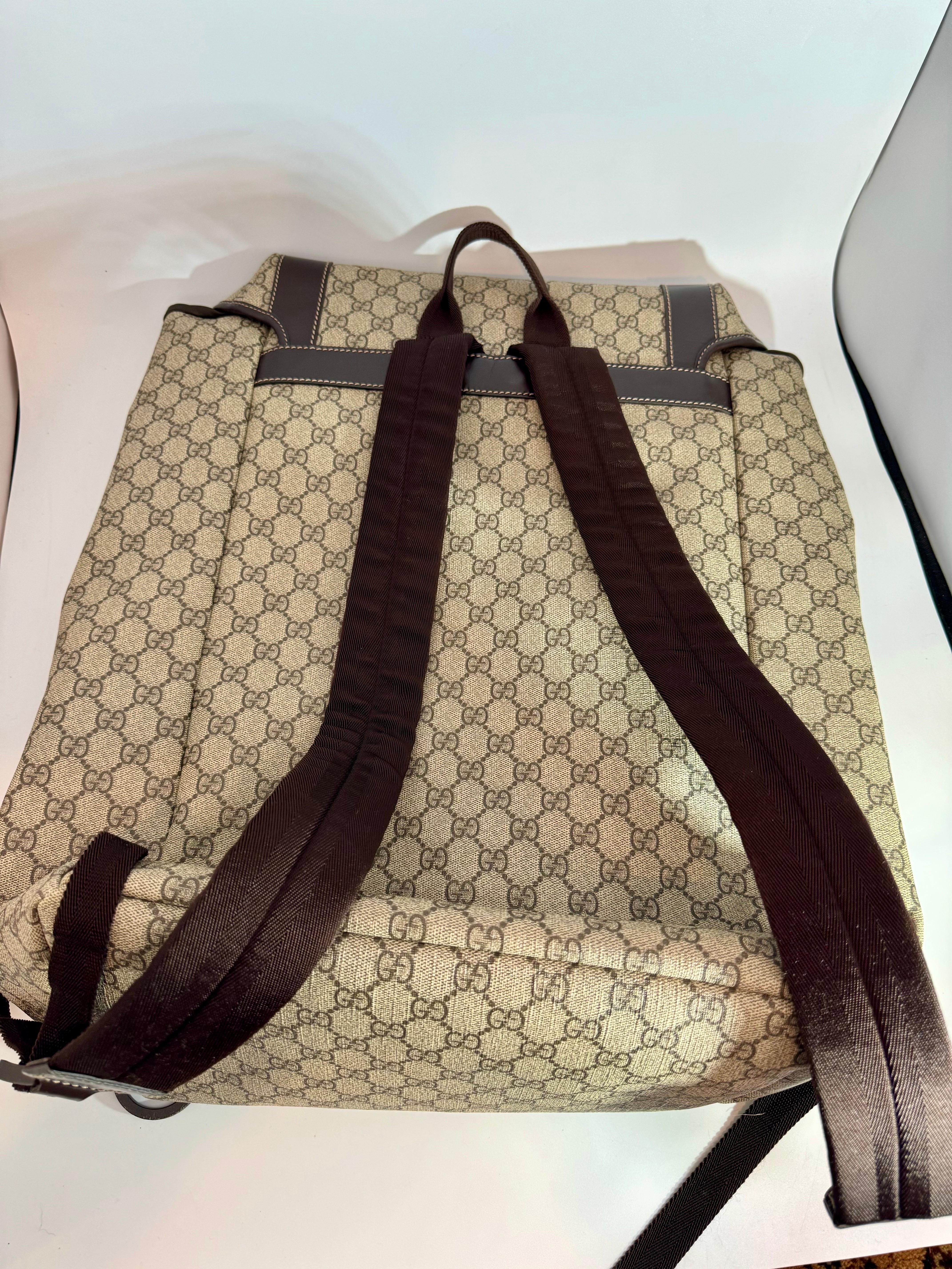 Authentic Gucci Silver GG Coated Canvas Interlocking G Supreme Large Backpack For Sale 9