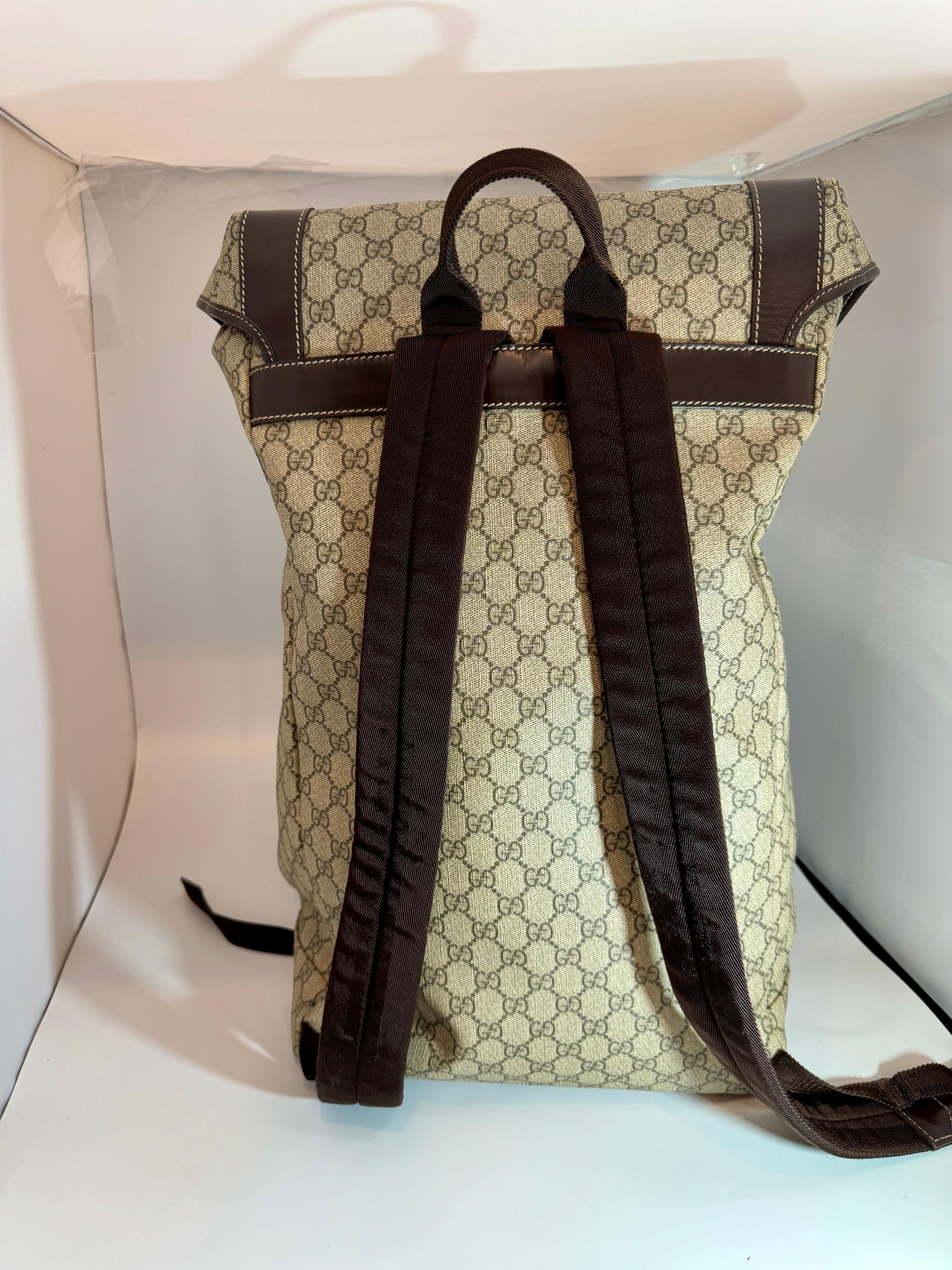 Authentic Gucci Silver GG Coated Canvas Interlocking G Supreme Large Backpack For Sale 13
