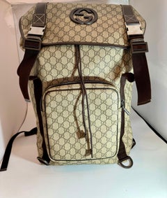 Authentic Gucci Silver GG Coated Canvas Interlocking G Supreme Large Backpack