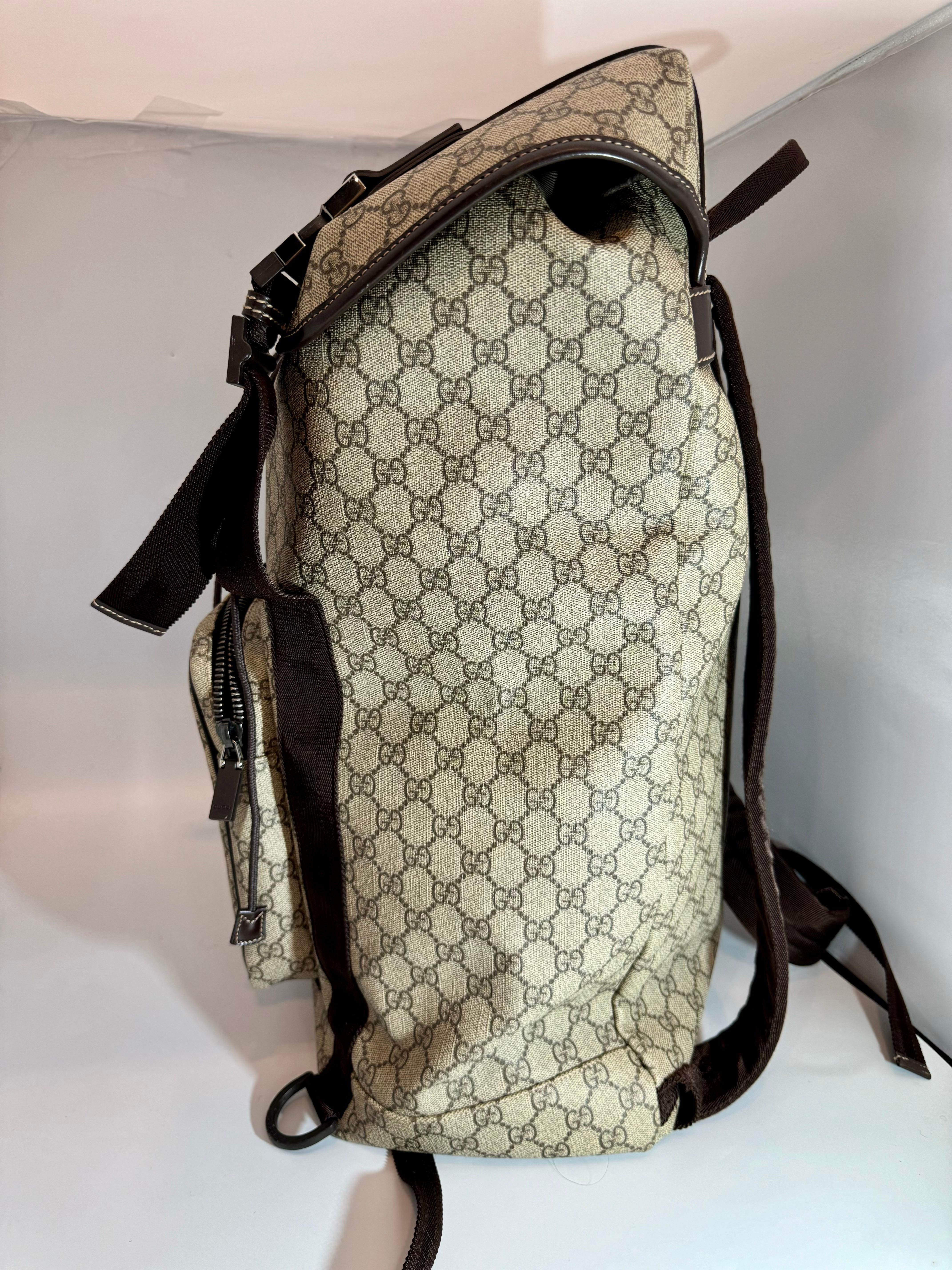 Authentic Gucci Silver GG Coated Canvas Interlocking G Supreme Large Backpack For Sale 4