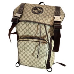 Used Authentic Gucci Silver GG Coated Canvas Interlocking G Supreme Large Backpack