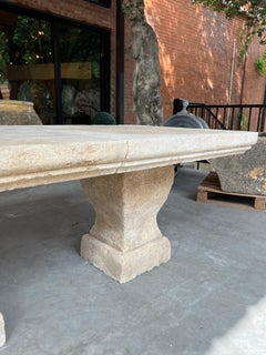 Authentic Hand Carved 3-Pedestal Limestone Garden Table from Provence, France