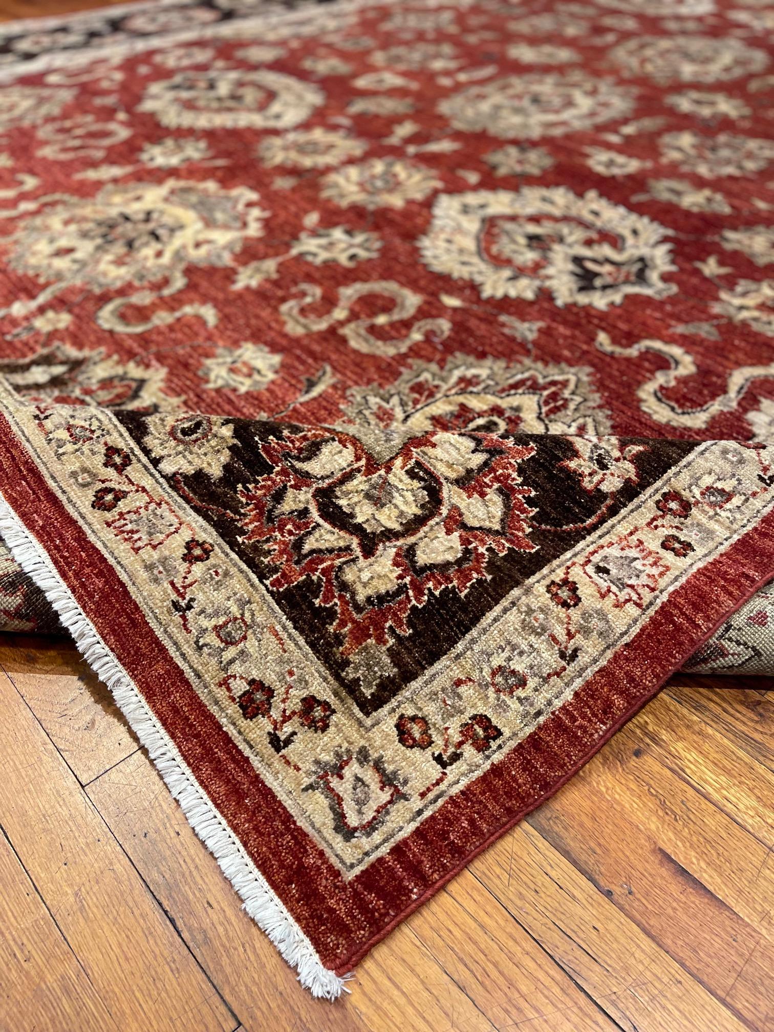 Authentic Hand knotted Rust Brown All-Over Semi Floral Pakistan Rug For Sale 1