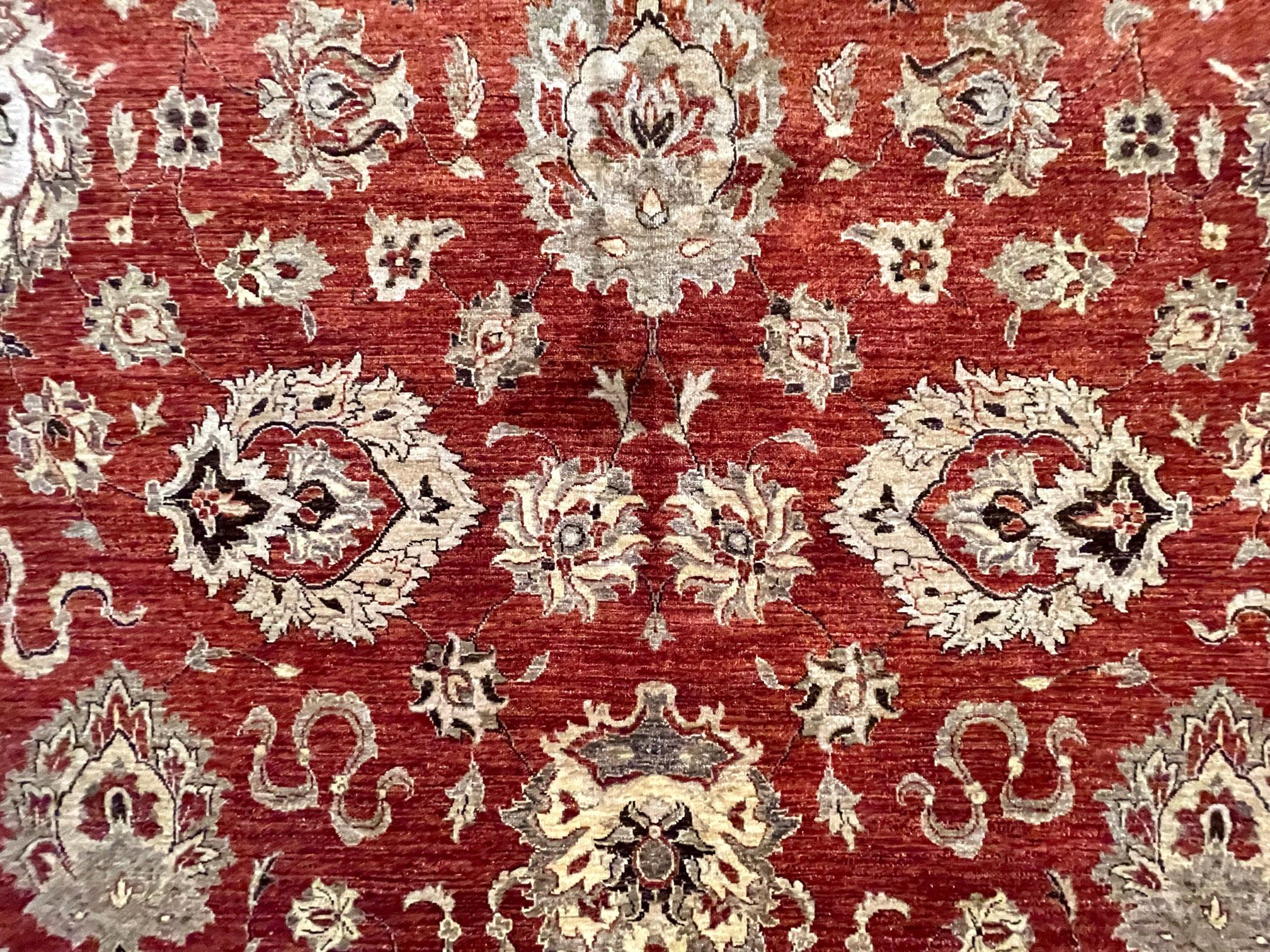 Pakistani Authentic Hand knotted Rust Brown All-Over Semi Floral Pakistan Rug For Sale