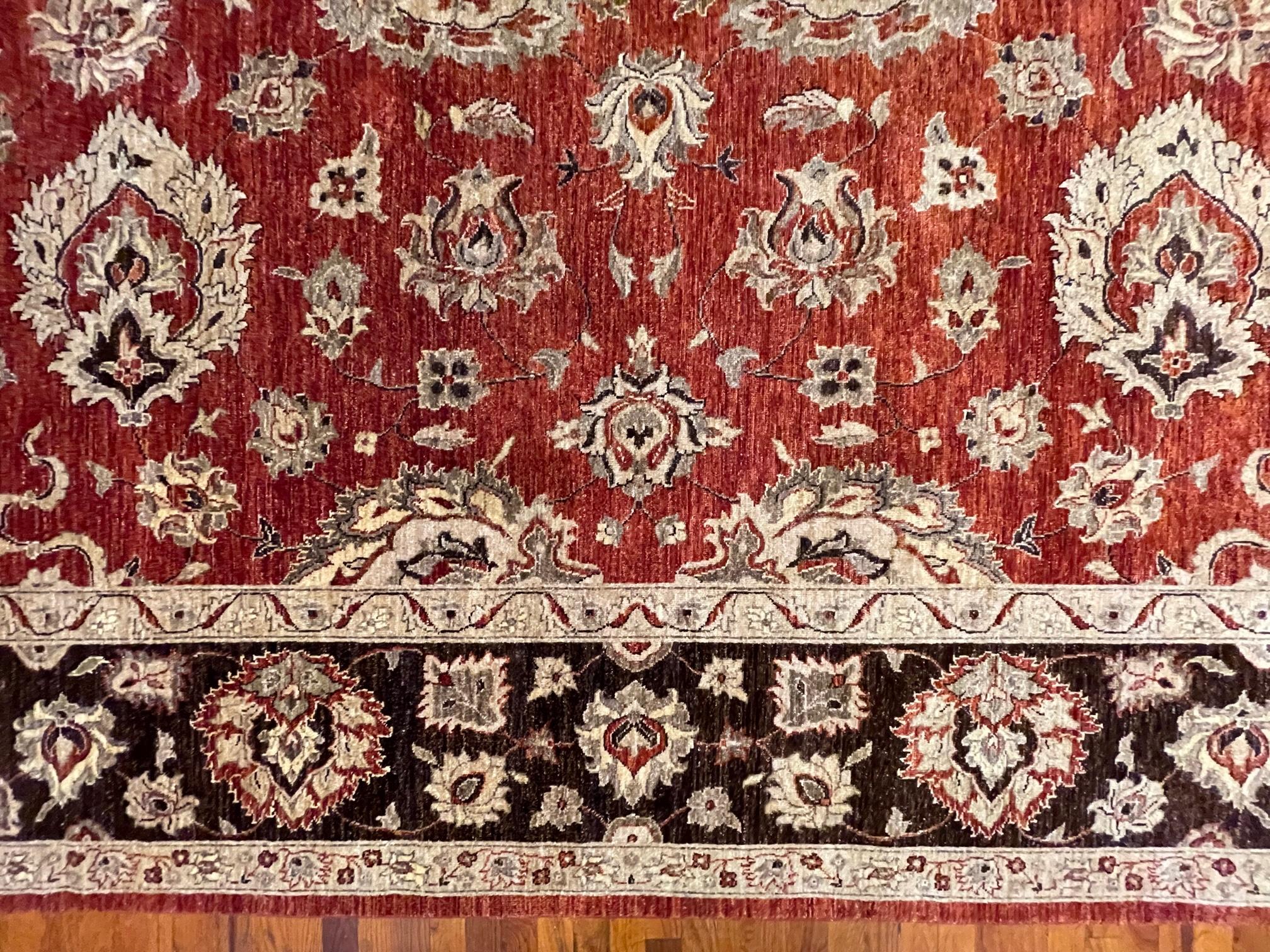 Authentic Hand knotted Rust Brown All-Over Semi Floral Pakistan Rug In Good Condition For Sale In San Diego, CA