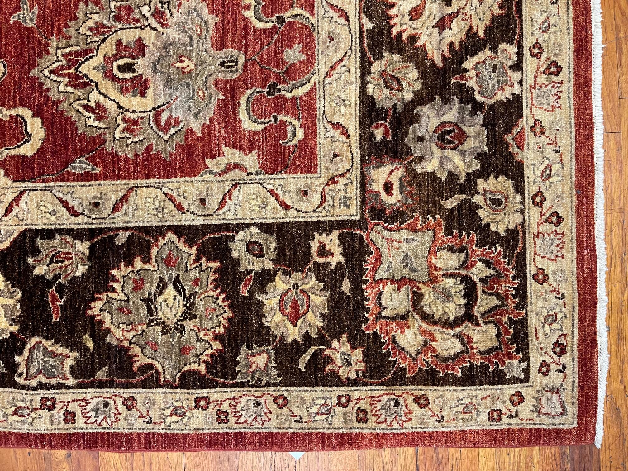 Contemporary Authentic Hand knotted Rust Brown All-Over Semi Floral Pakistan Rug For Sale