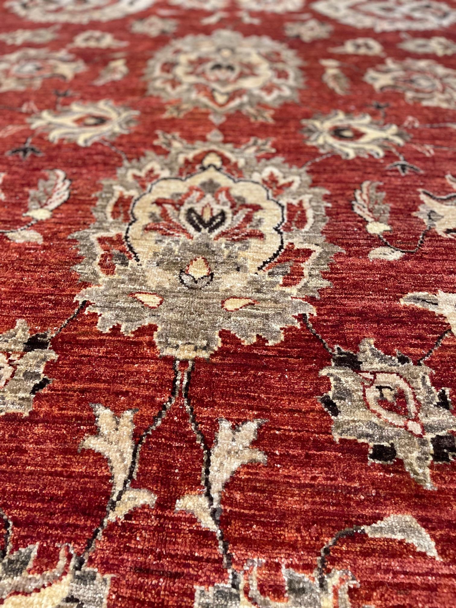 Wool Authentic Hand knotted Rust Brown All-Over Semi Floral Pakistan Rug For Sale