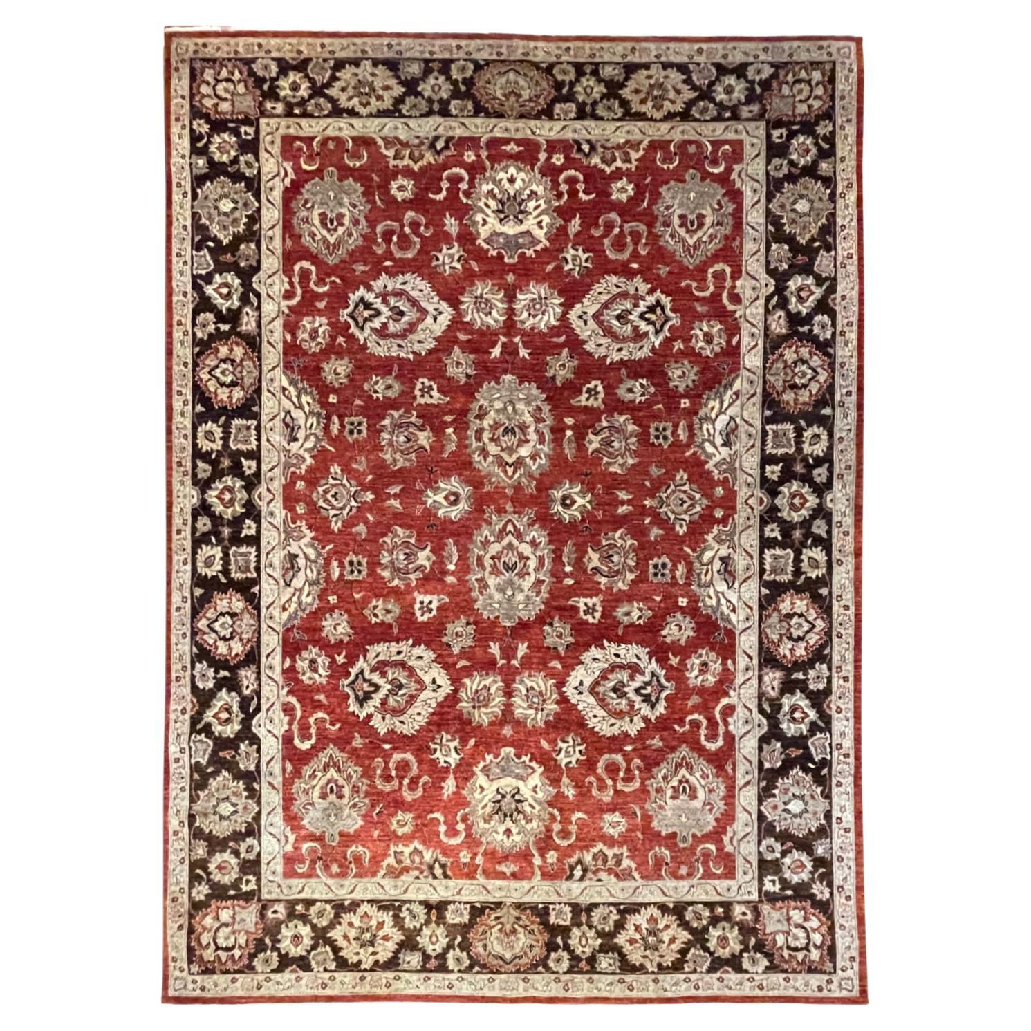 Authentic Hand knotted Rust Brown All-Over Semi Floral Pakistan Rug For Sale