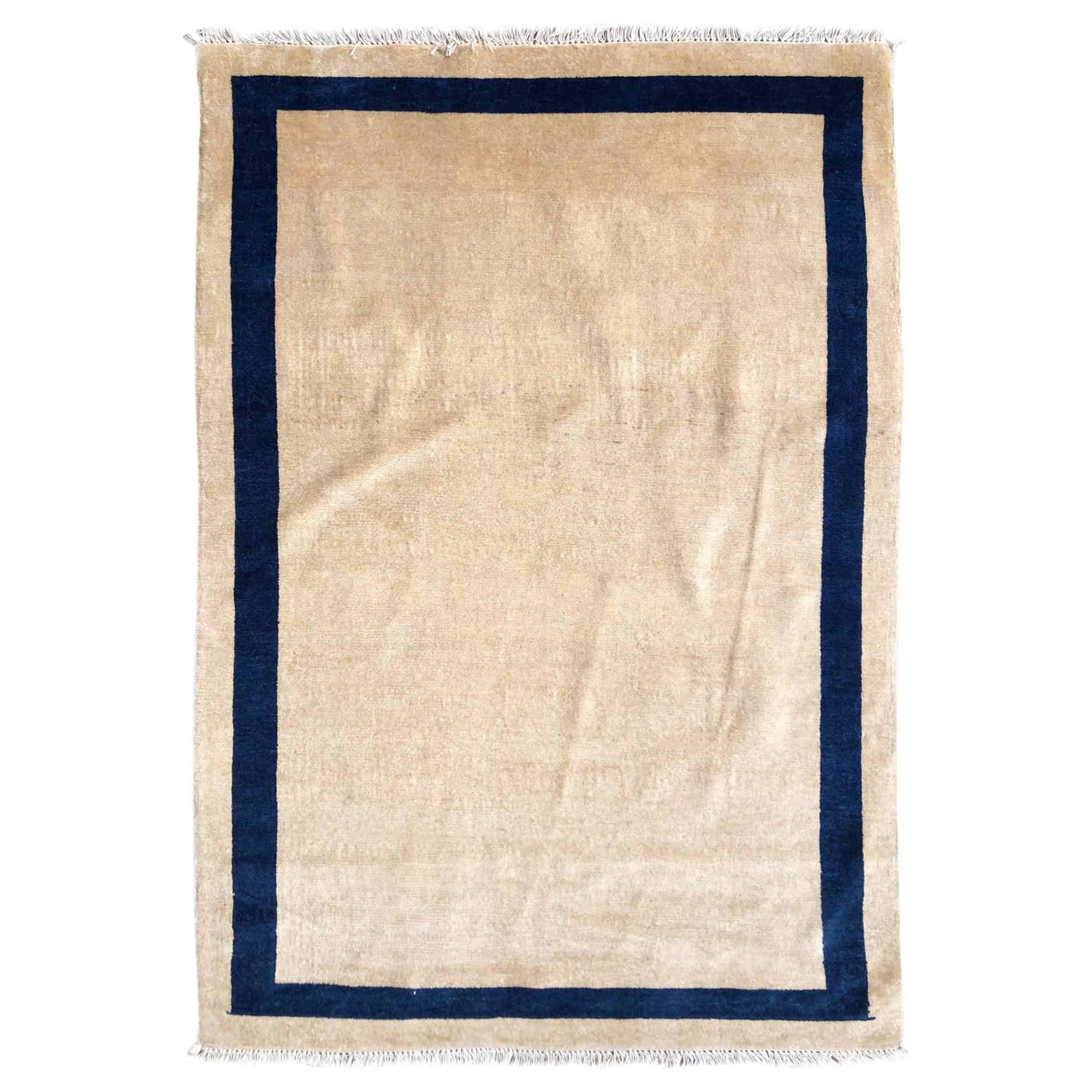Chinese Oriental Hand Tied Rug, 10 ft by 6.8 ft, Cream and Blue, Circa
