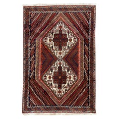 Authentic Hand Knotted Geometric Afshar Rug Circa 1950