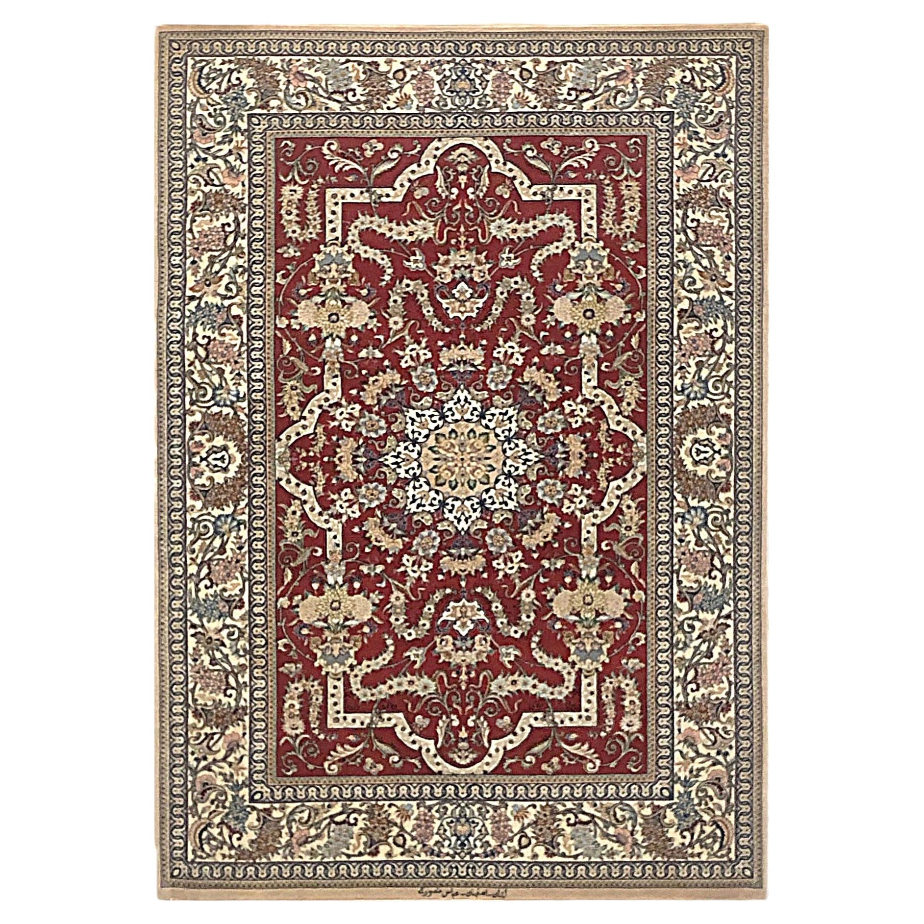 Authentic Hand Knotted Medallion Floral Silk Isfahan Rug