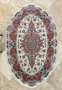 Authentic Hand Knotted Persian Tabriz Oval Rug