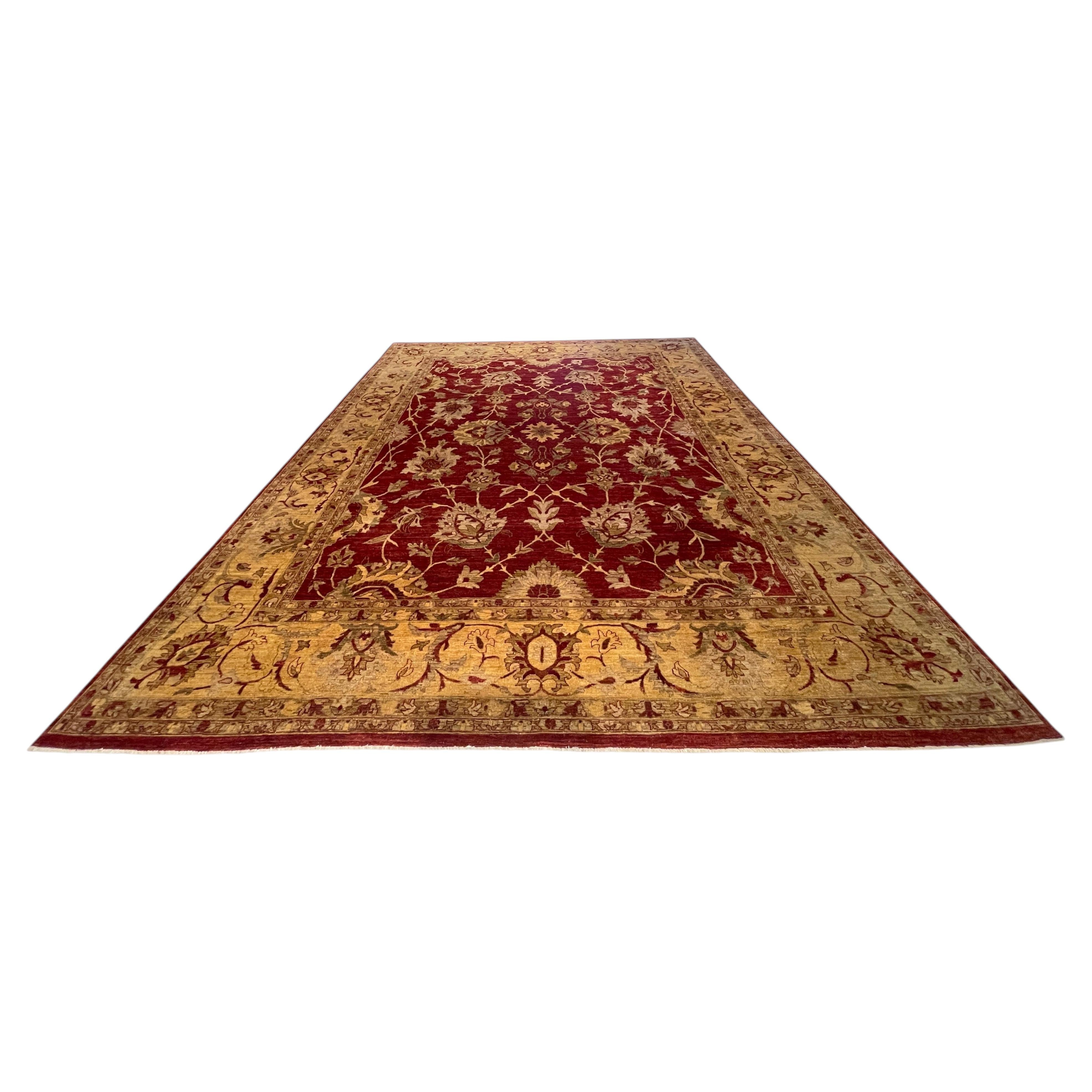 Authentic Hand Knotted Rust Semi Floral Pakistan Rug For Sale