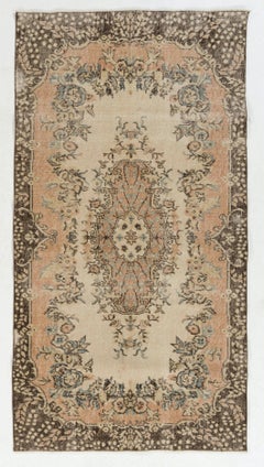 3.8x7.2 Ft Handknotted Used Anatolian Accent Rug with Floral Medallion Design
