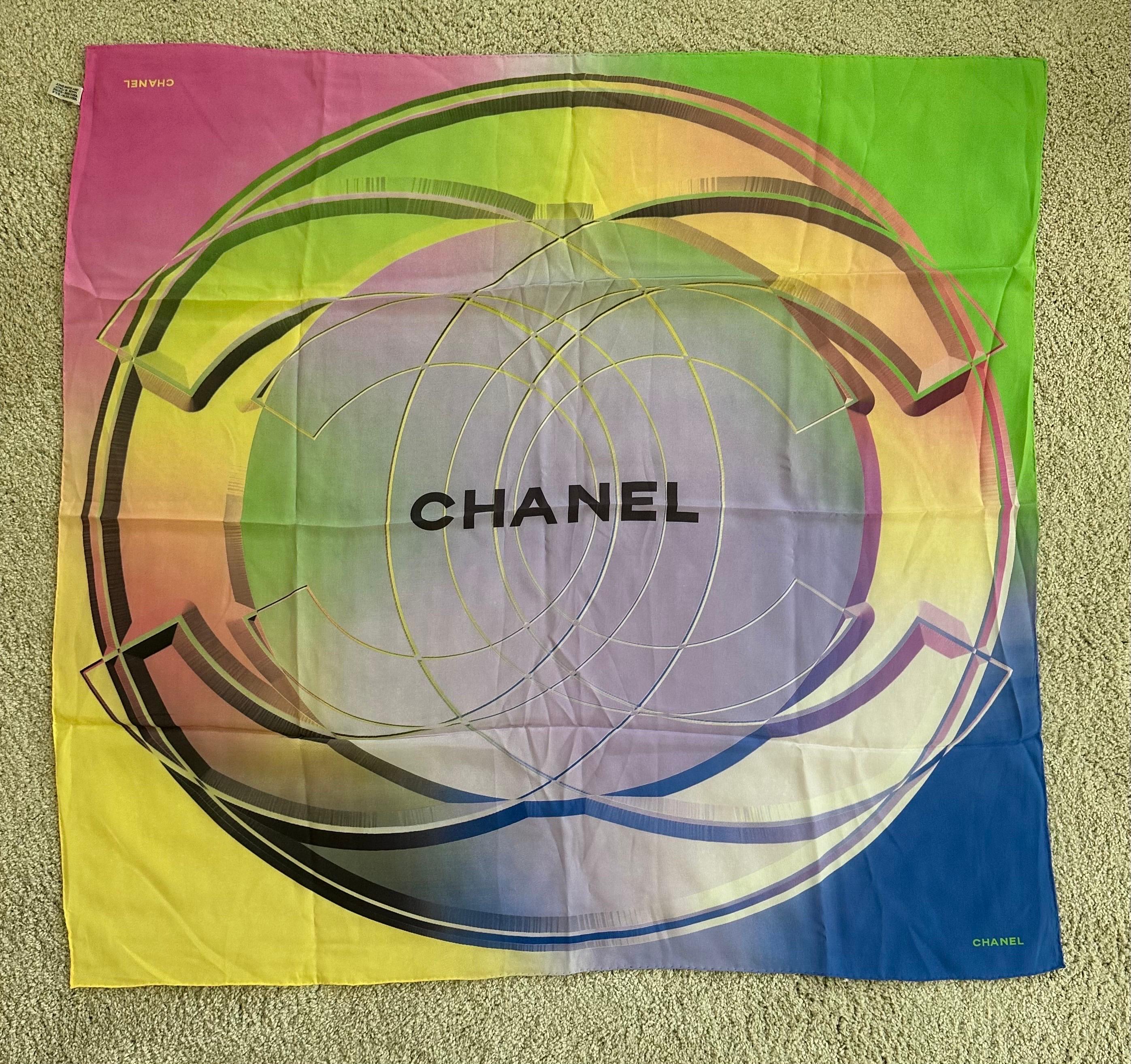 Authentic Hand Rolled Italian Silk Scarf by Chanel For Sale 7