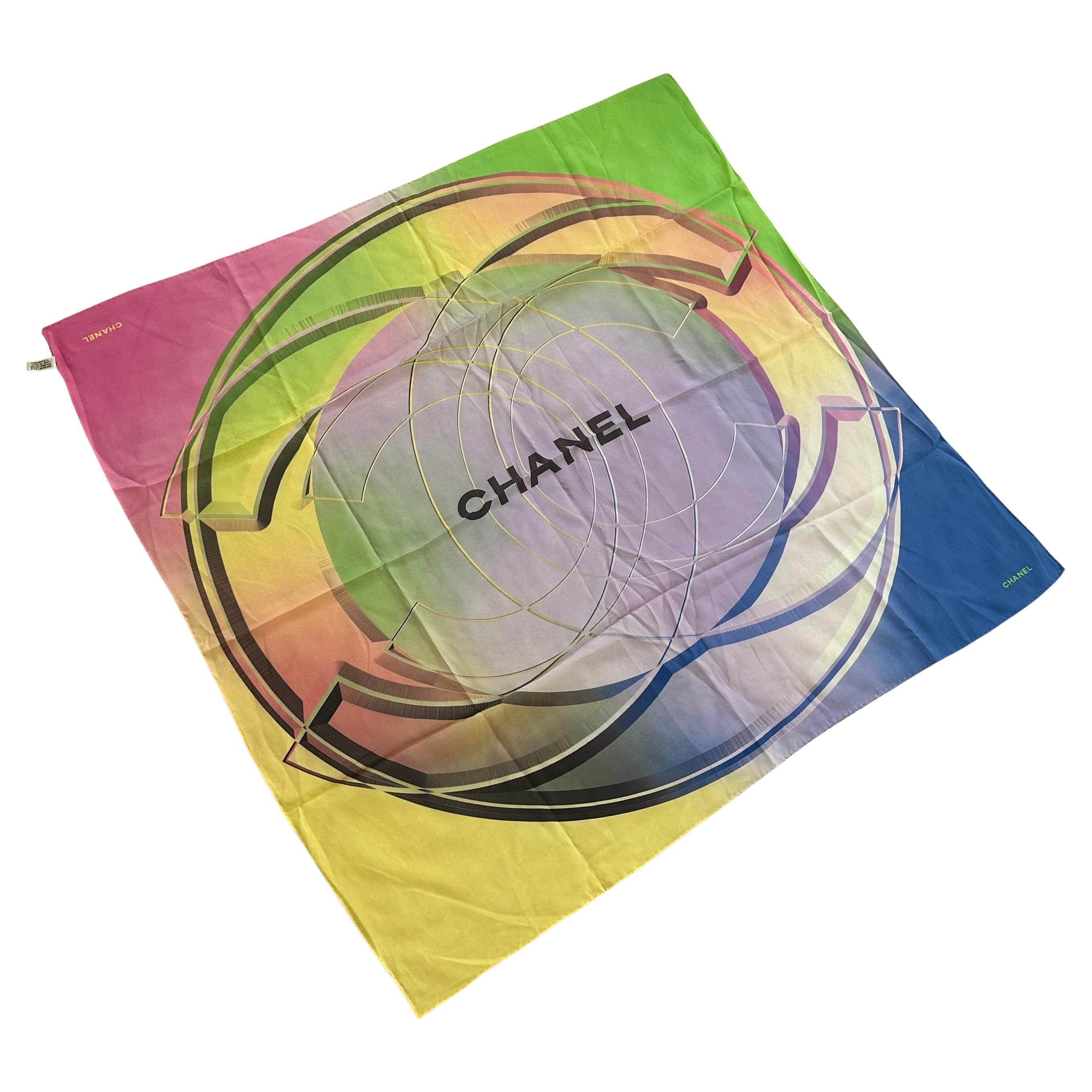 Hollywood Regency Authentic Hand Rolled Italian Silk Scarf by Chanel For Sale