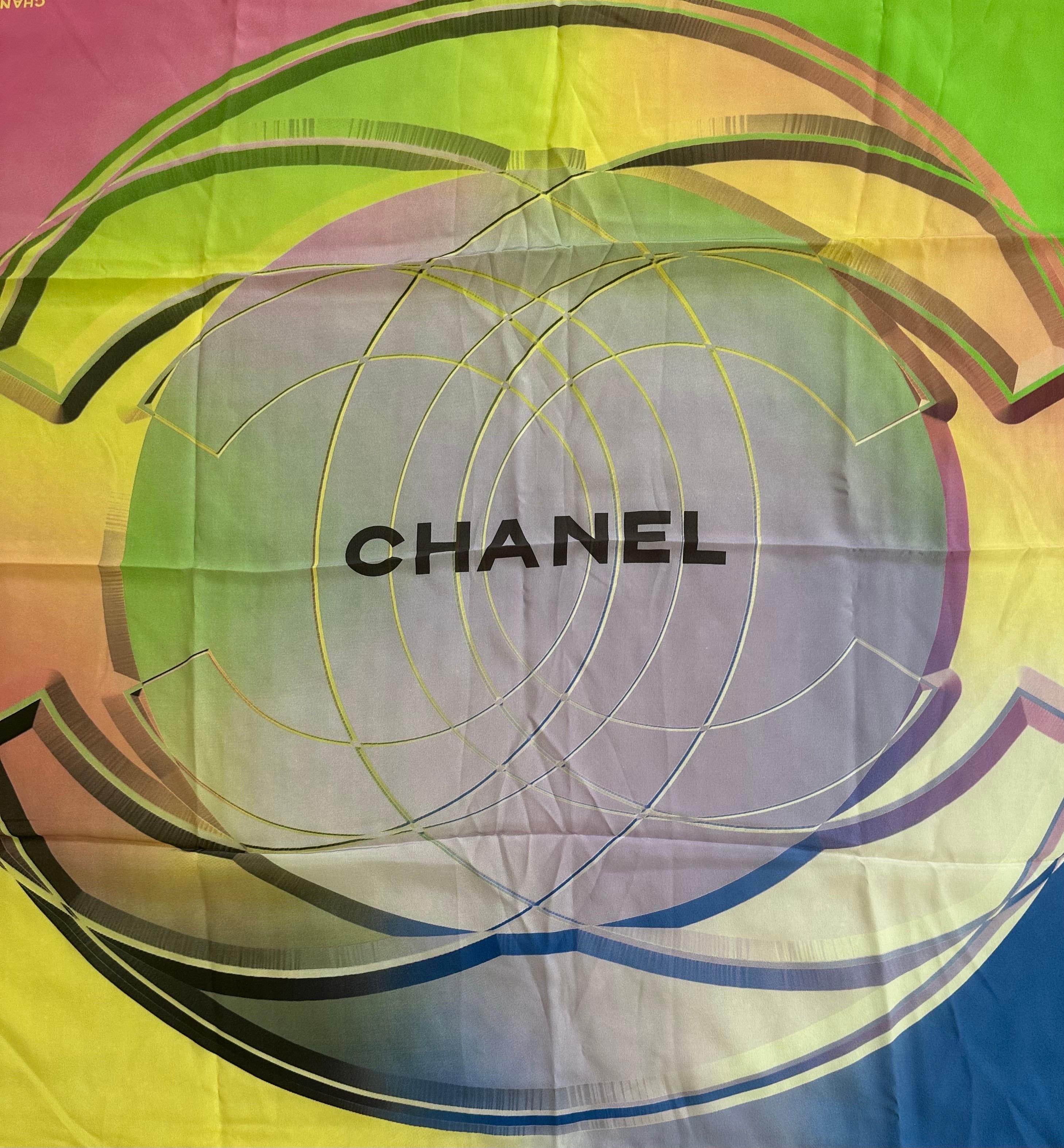 Authentic Hand Rolled Italian Silk Scarf by Chanel In Good Condition For Sale In San Diego, CA
