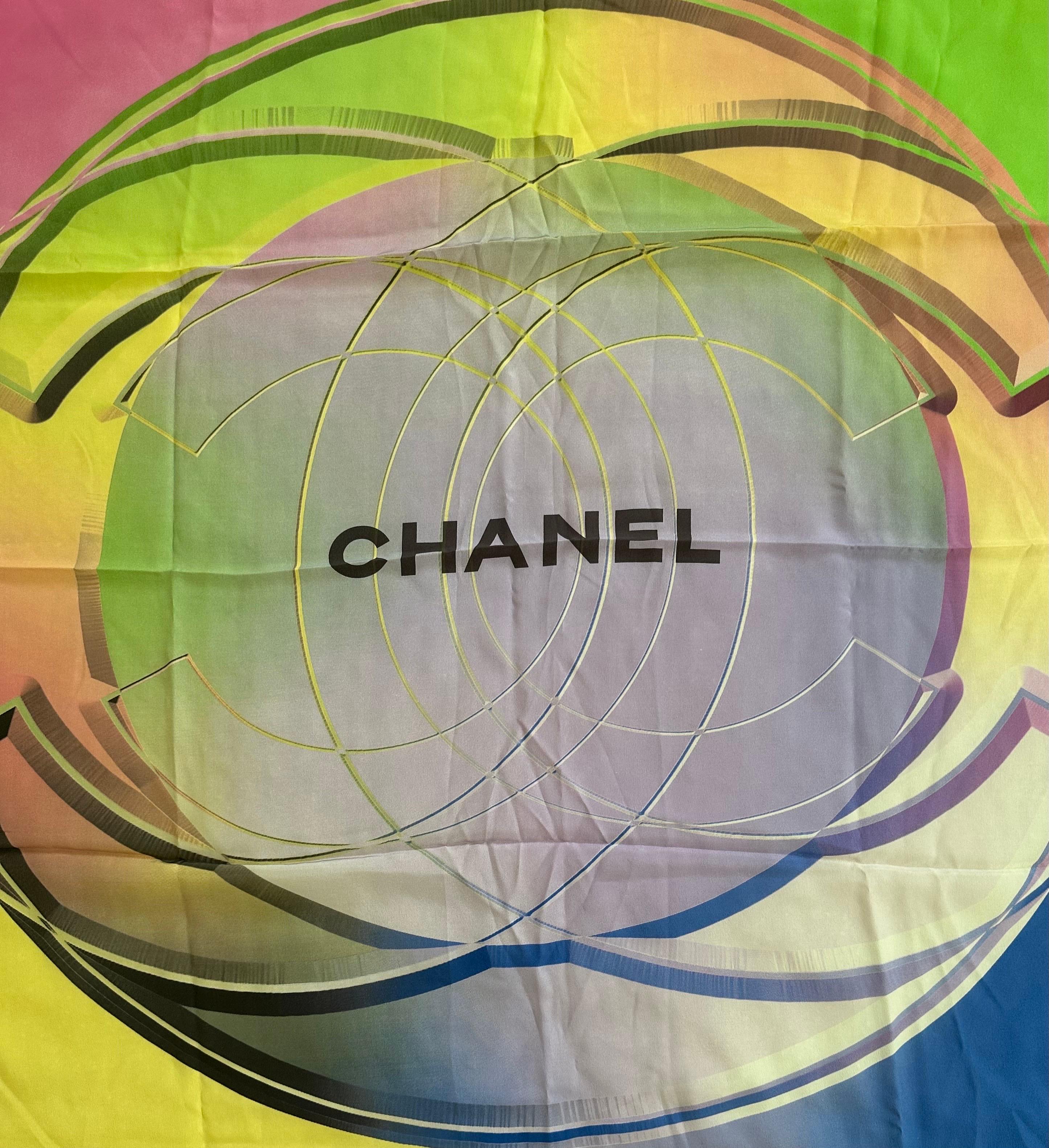 20th Century Authentic Hand Rolled Italian Silk Scarf by Chanel For Sale
