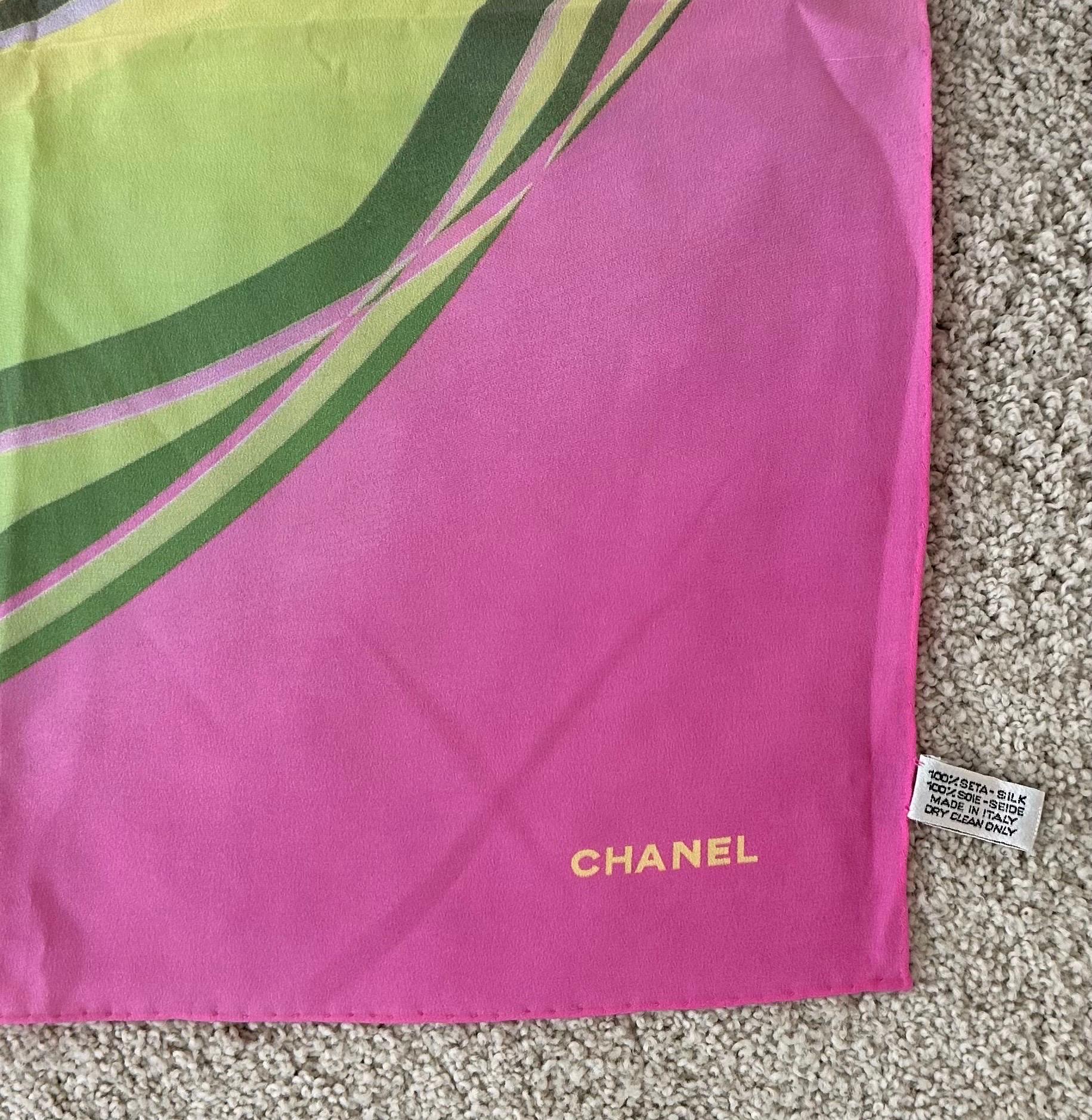 Authentic Hand Rolled Italian Silk Scarf by Chanel For Sale 4