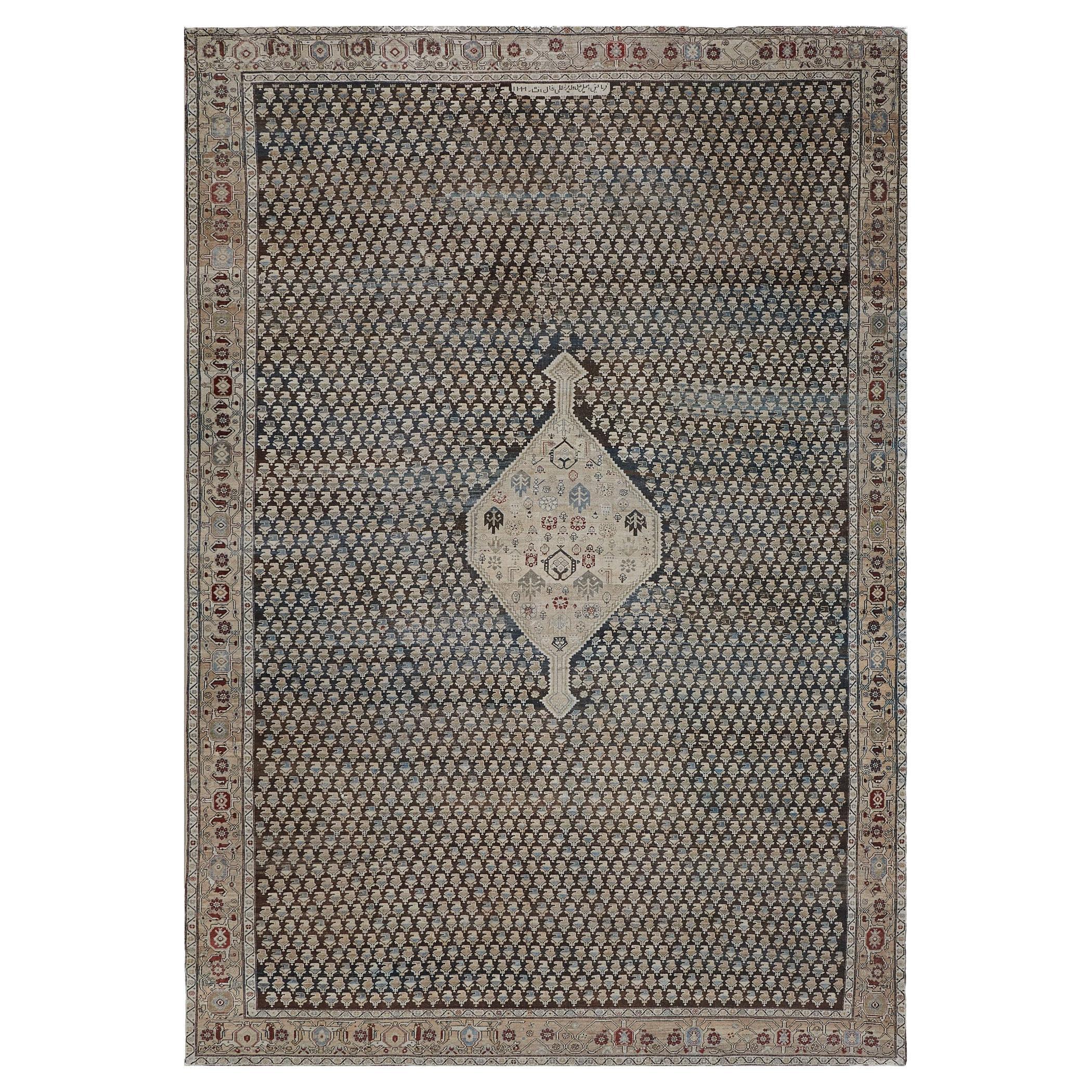 Authentic Hand-woven Antique, Circa 1912, Wool Persian Malayer Rug For Sale
