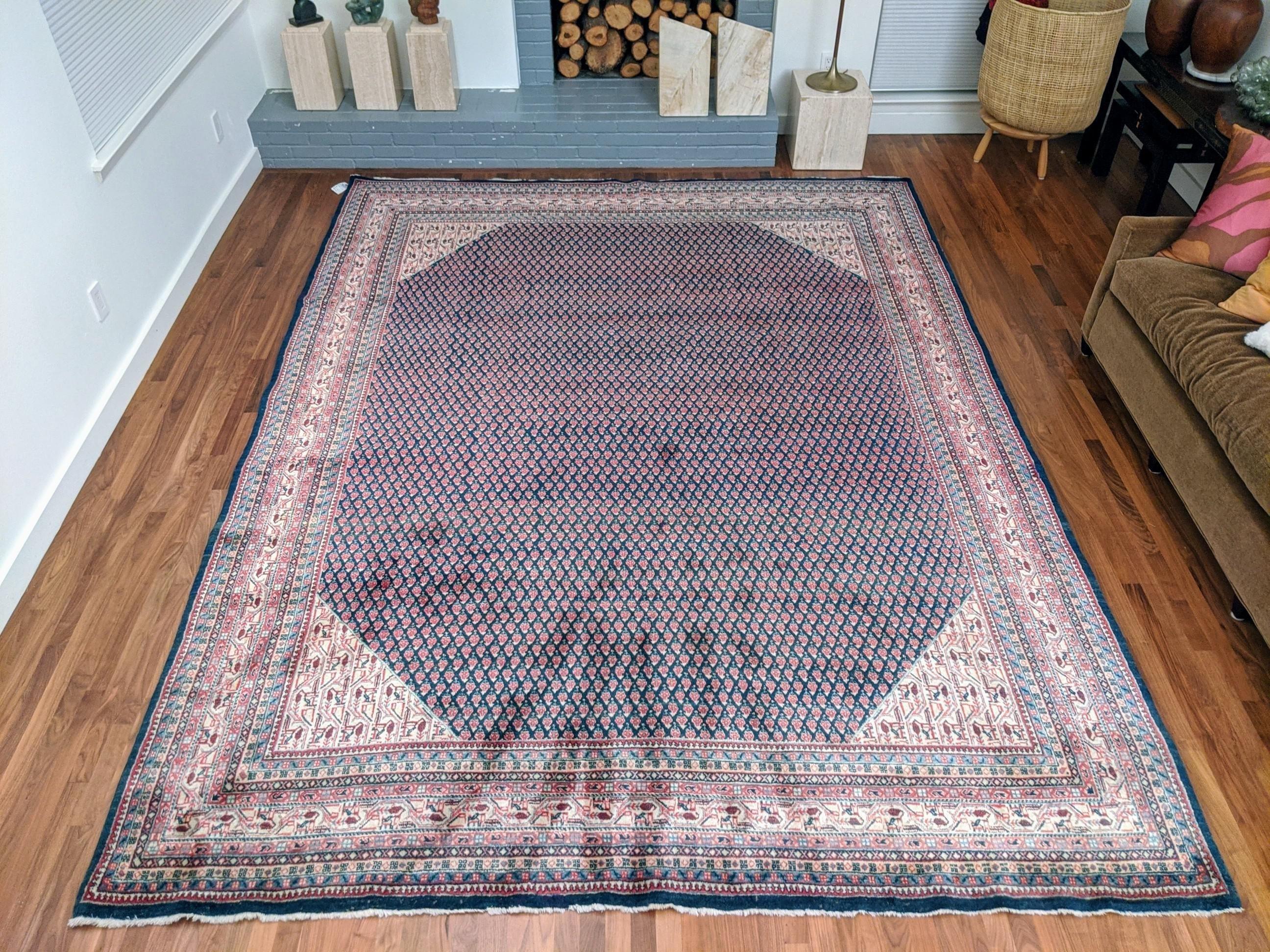 Authentic Handknotted Persian Mir 1940s Rug 9'x12' For Sale 3
