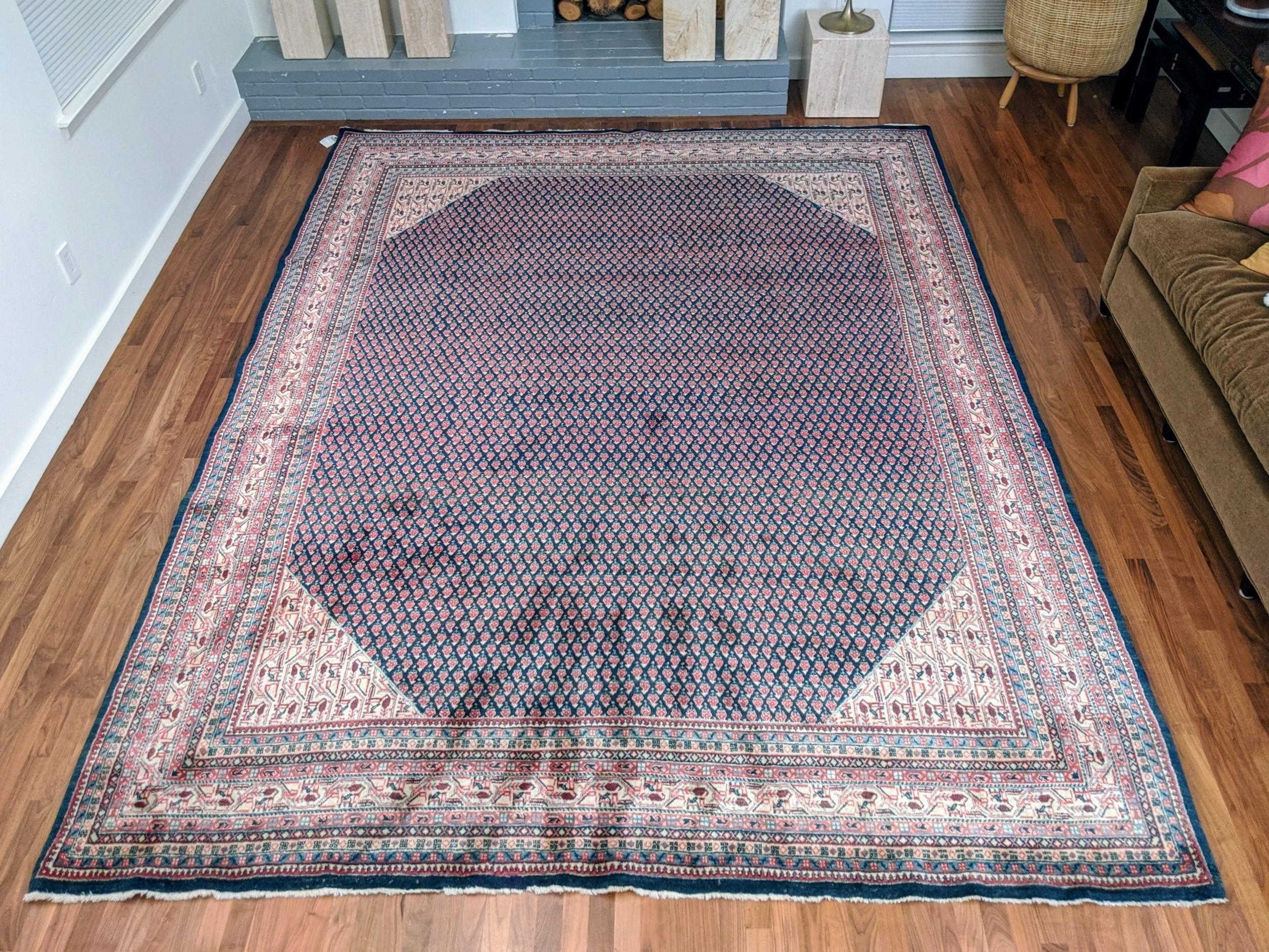 Authentic Handknotted Persian Mir 1940s Rug 9'x12' For Sale 4