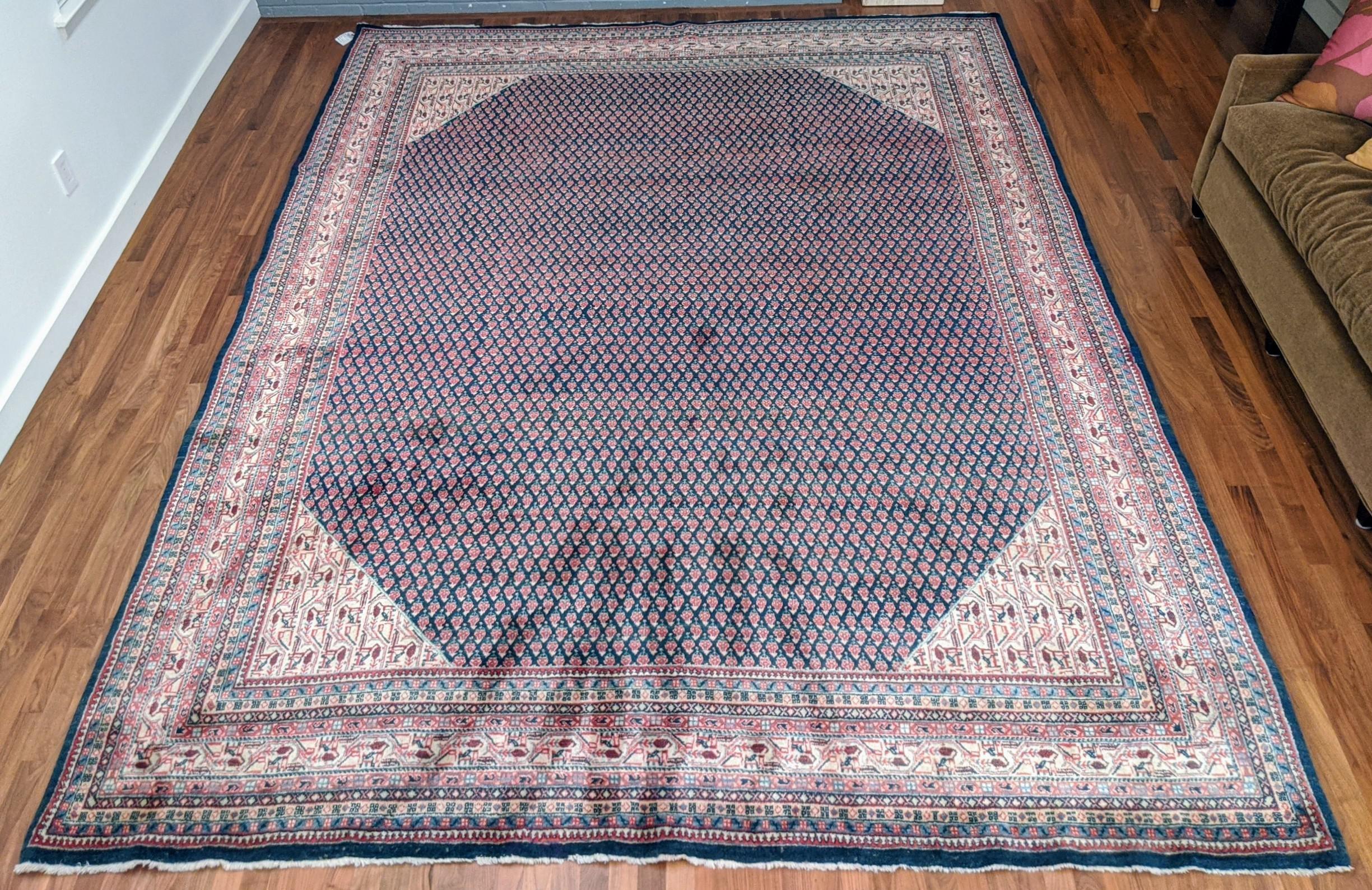 Authentic Handknotted Persian Mir 1940s Rug 9'x12' For Sale 5