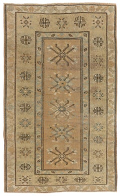 4x6.4 ft Handmade Vintage Turkish Wool Rug with Geometric Patterned