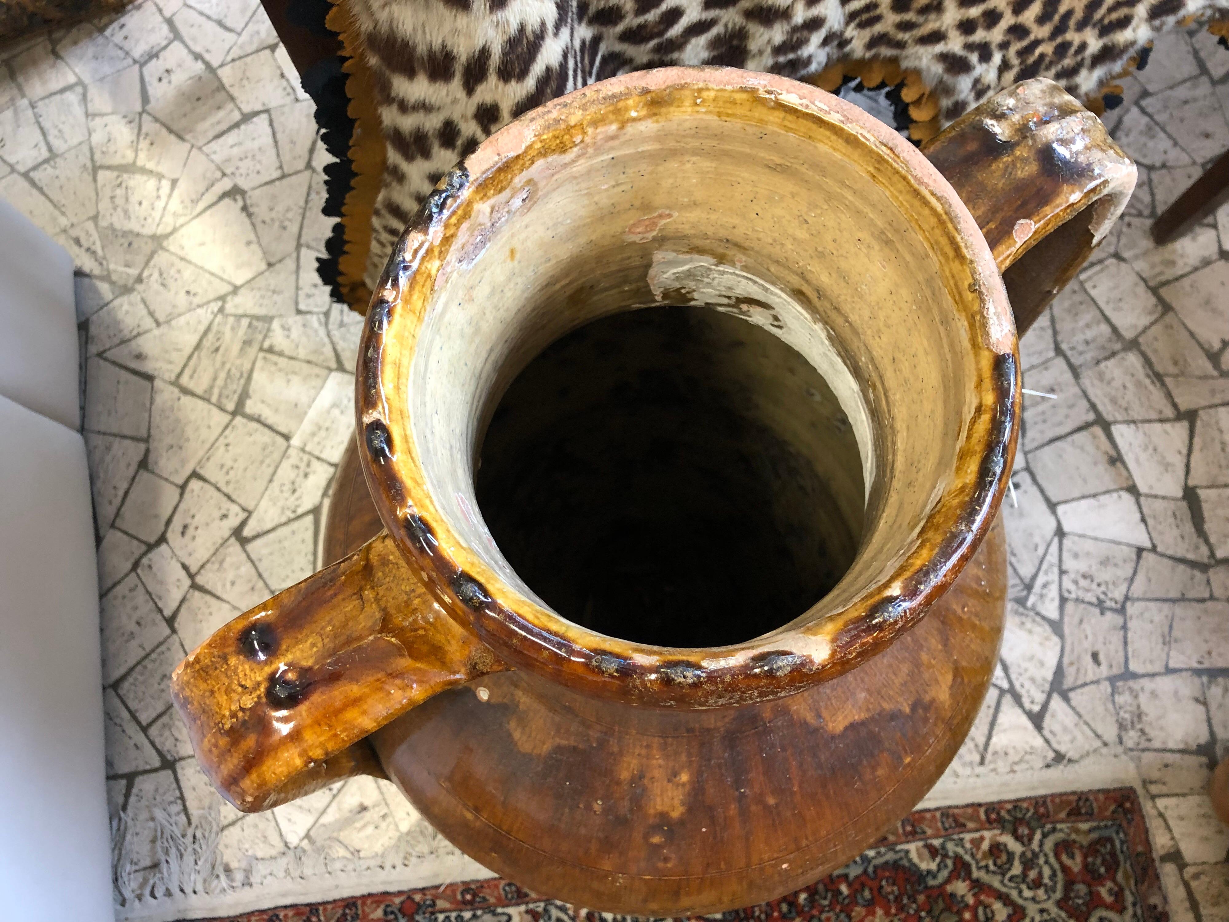 Hand-Crafted Authentic Handmade Ceramic Brown Vase or Water Jar, circa 1930