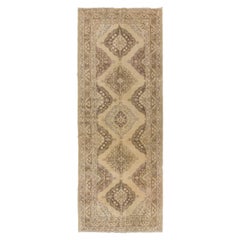 5x12.8 Ft Authentischer handgefertigter Oushak-Läufer im Vintage-Stil in Beige und Braun