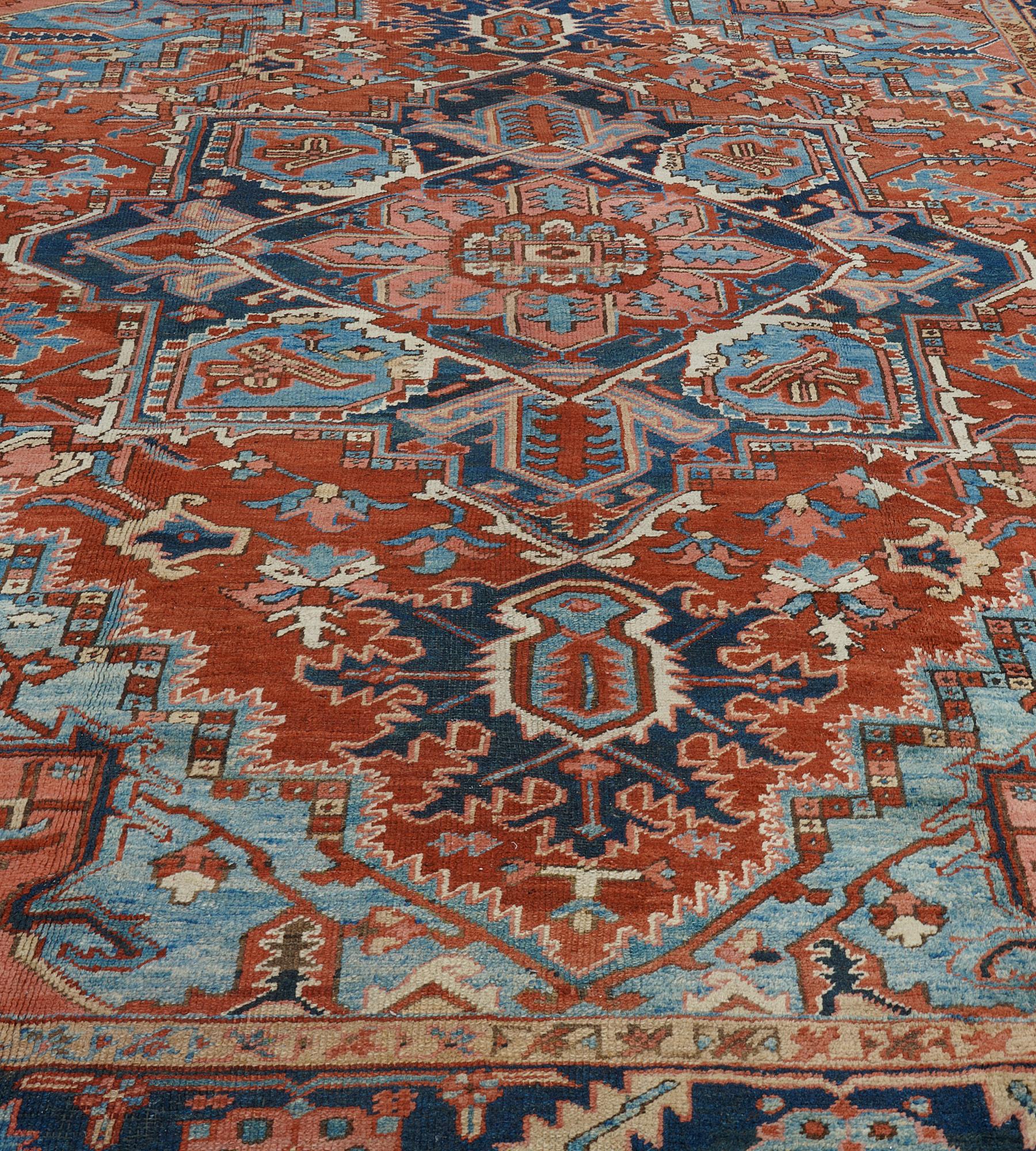 Hand-Knotted Authentic Handwoven Late 19th Century Persian Heriz Rug For Sale