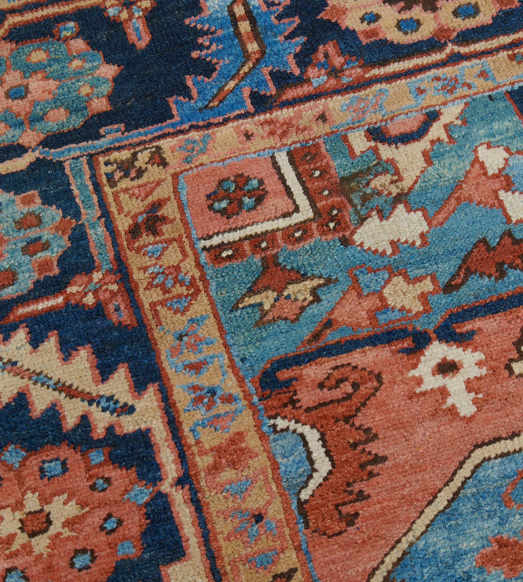 Wool Authentic Handwoven Late 19th Century Persian Heriz Rug For Sale