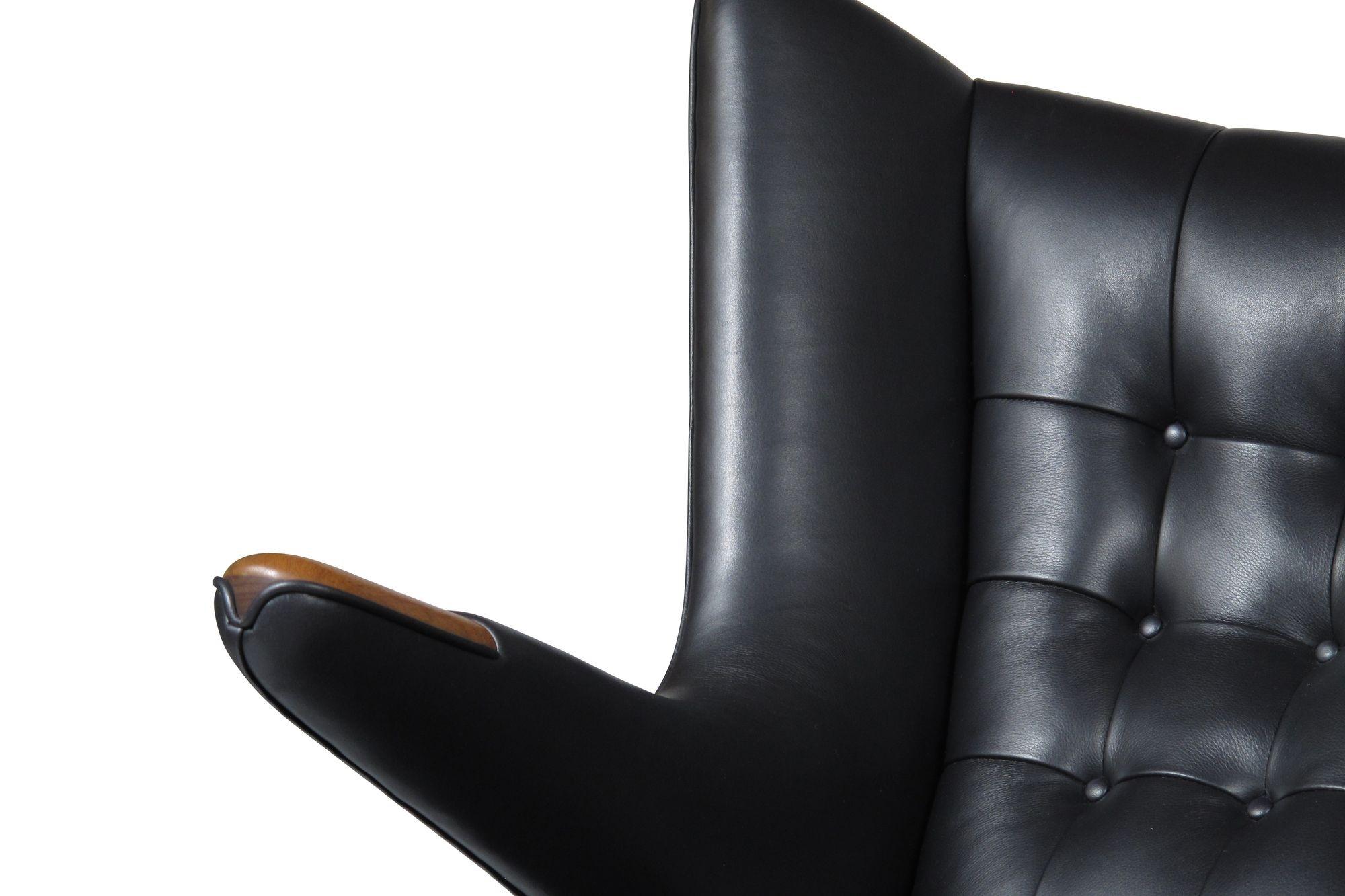 Oiled Authentic Hans J. Wegner Papabear Chair AP 19 & Ottoman AP 29 in Black Leather