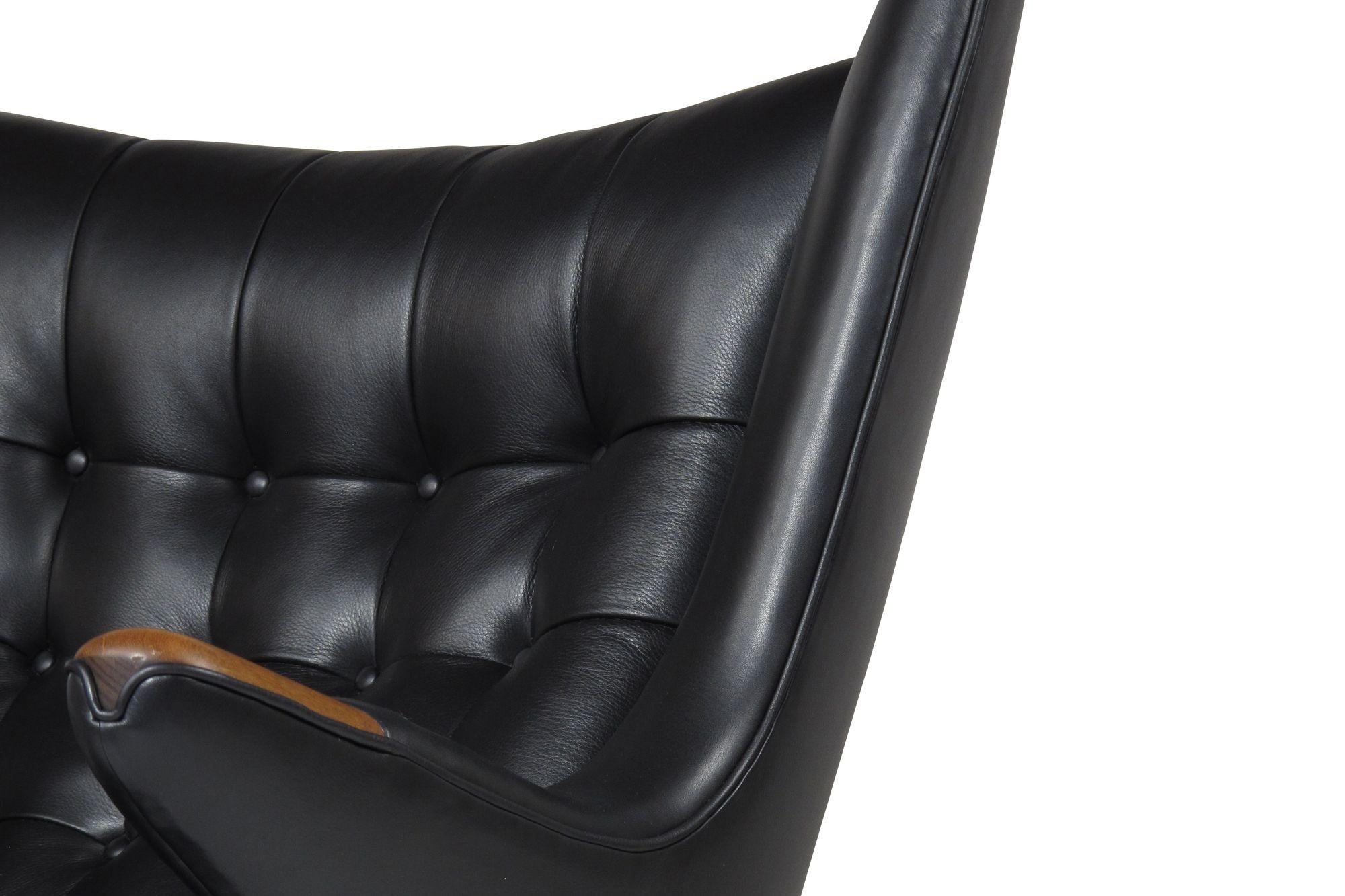 20th Century Authentic Hans J. Wegner Papabear Chair AP 19 & Ottoman AP 29 in Black Leather