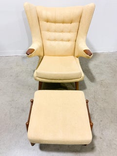 Authentic Hans Wegner AP 19 Papa Bear Chair and 'Cigar' Ottoman