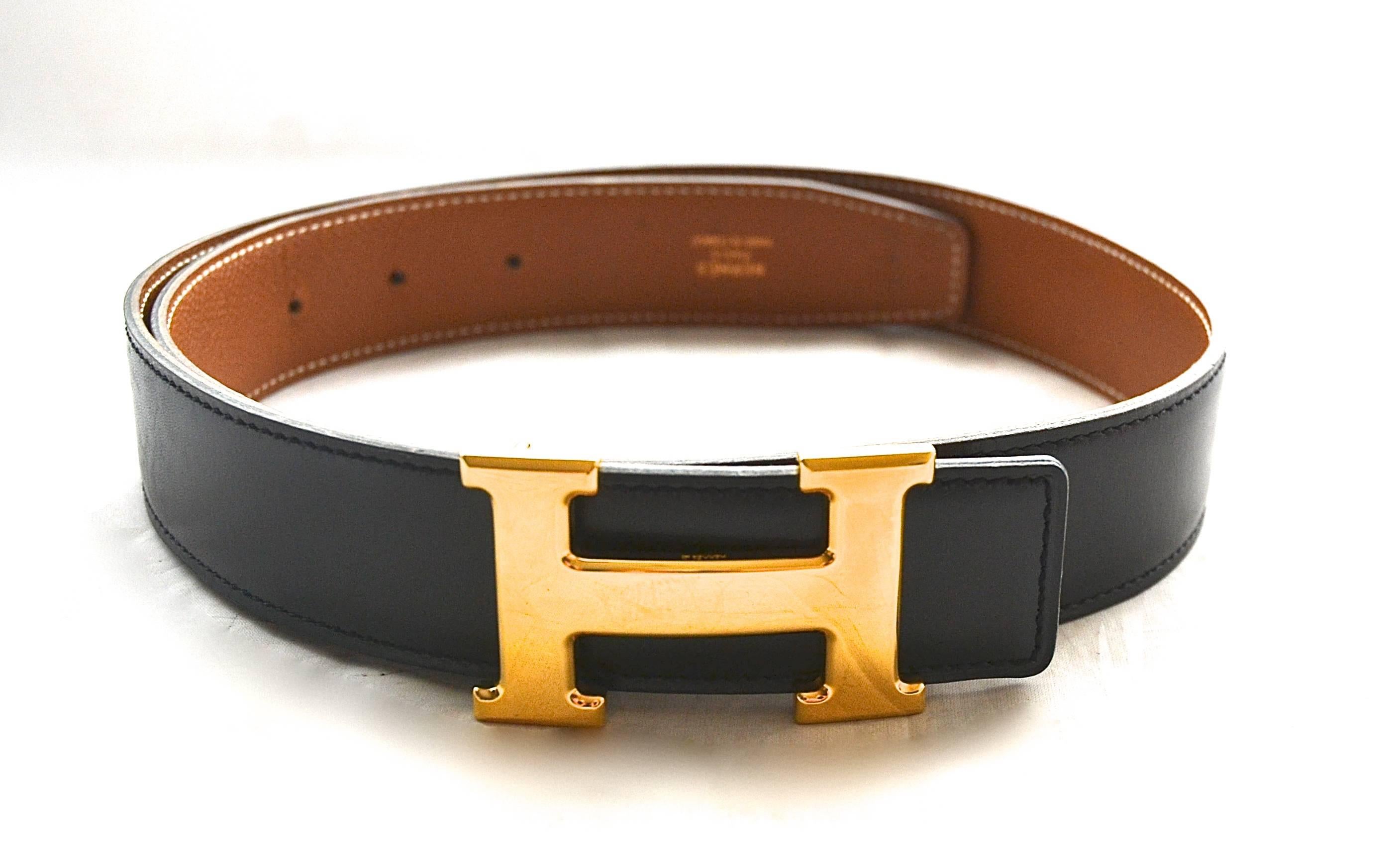 Orange Authentic Hermes 75cm 30in. Calf/Constance Reversable H Belt iwj4550-1