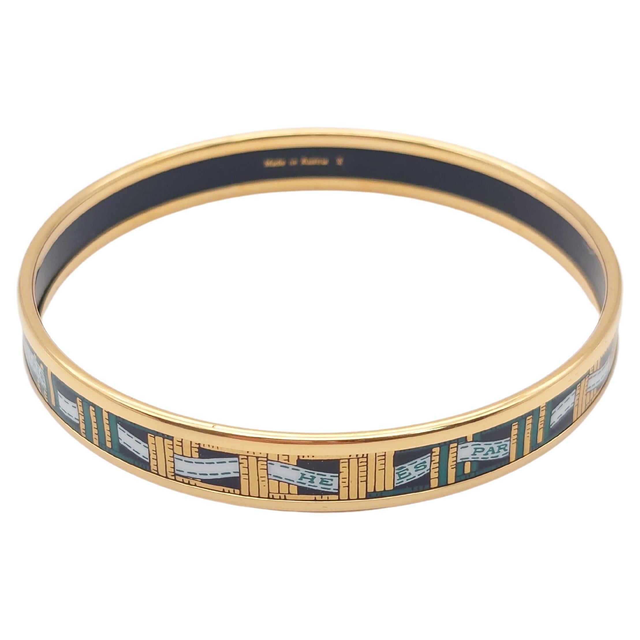 Authentique Bracelet Hermes Vintage Enamel Bangle Band en vente