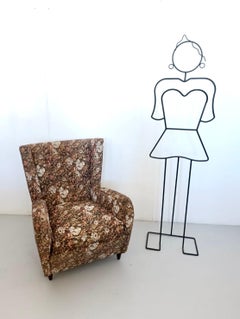 Authentic High-Quality Brown Floral Fabric Armchair attr. to Paolo Buffa, Italy