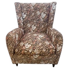 Authentic High-Quality Brown Floral Fabric Armchair attr. to Paolo Buffa, Italy