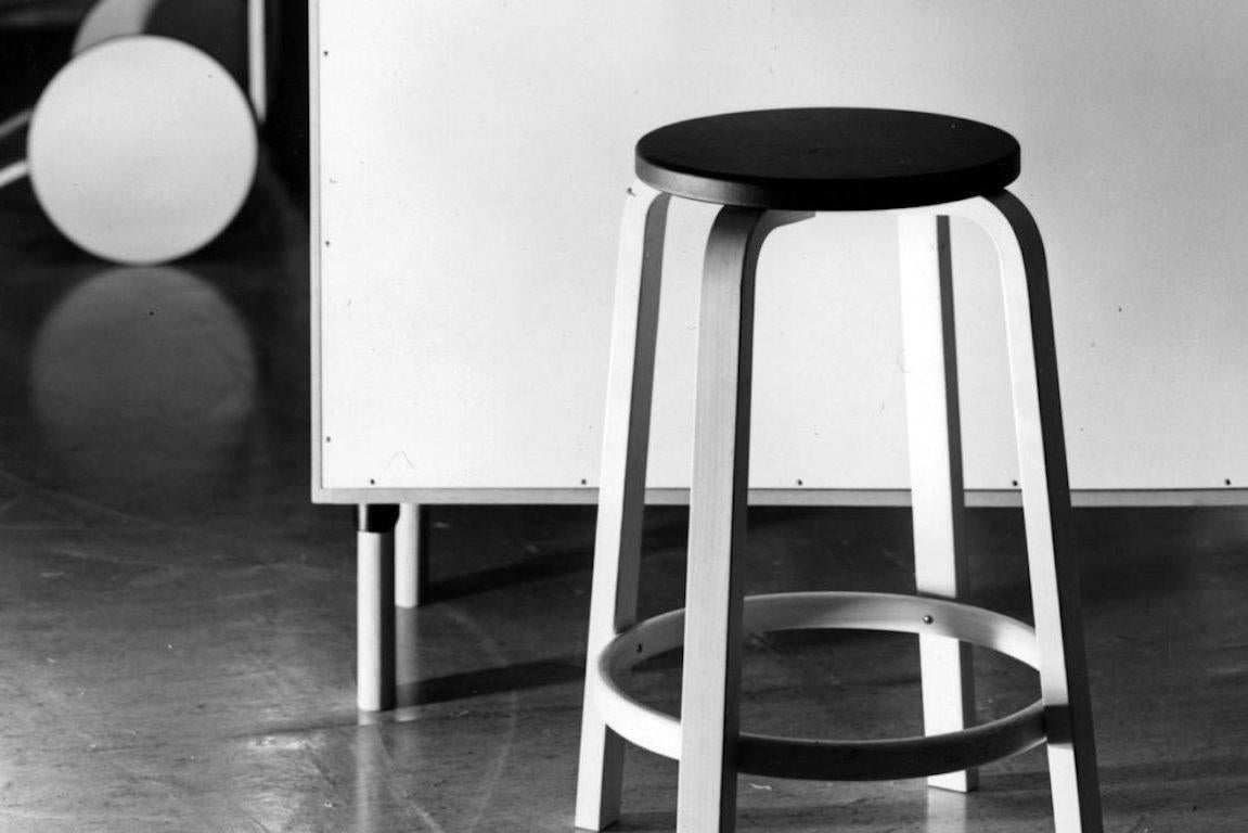 Scandinavian Modern Authentic High Stool 64 Bar Stool in Black by Alvar Aalto & Artek