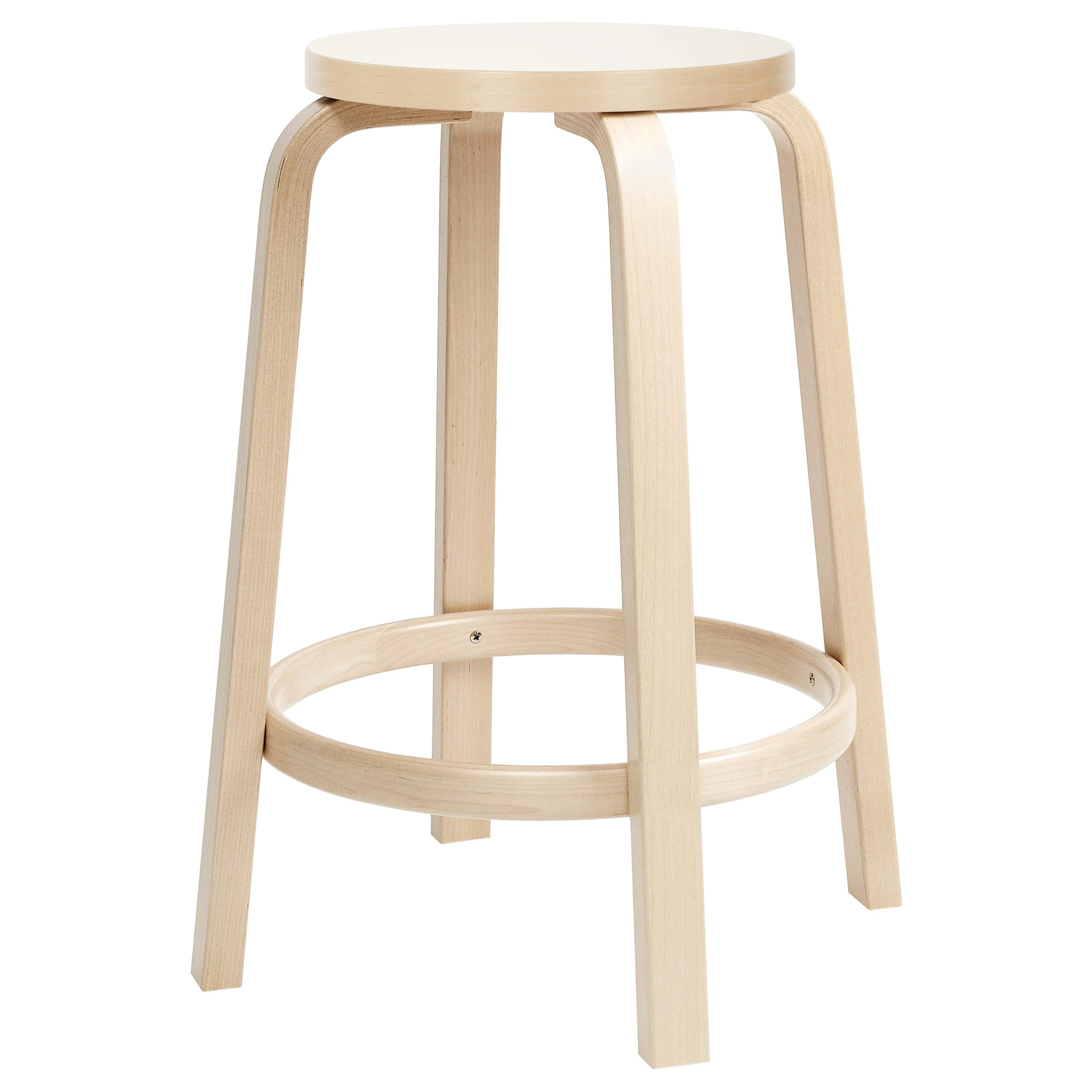 Authentic High Stool 64 Counter Stool in White HPL and Birch by Alvar Aalto For Sale