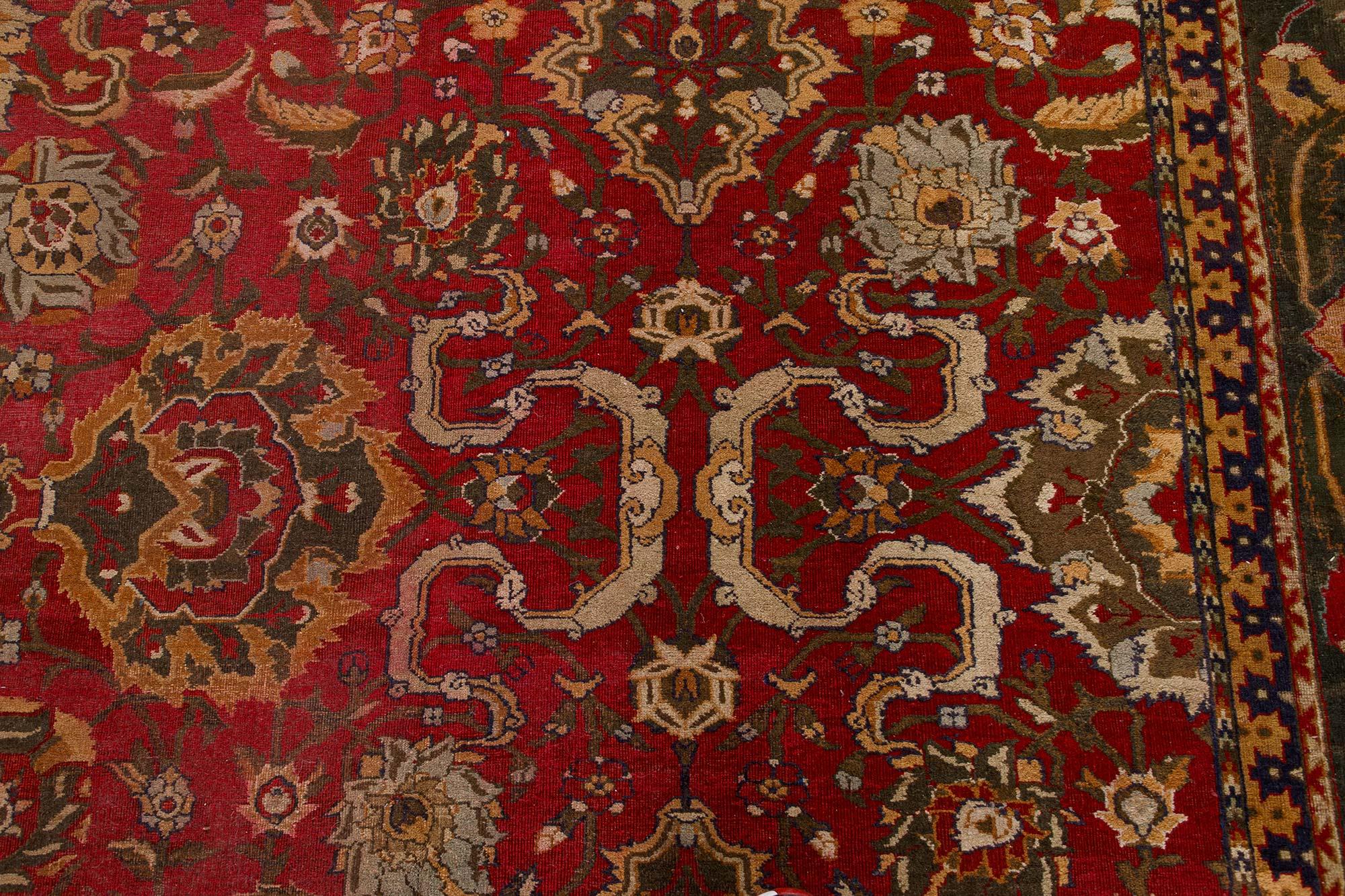 Authentic Indian Agra Bold Red Handmade Wool Carpet
Size: 13'0
