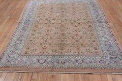 Authentic Indian Agra Carpet, Full Pile, Beige Field, Gorgeous Border