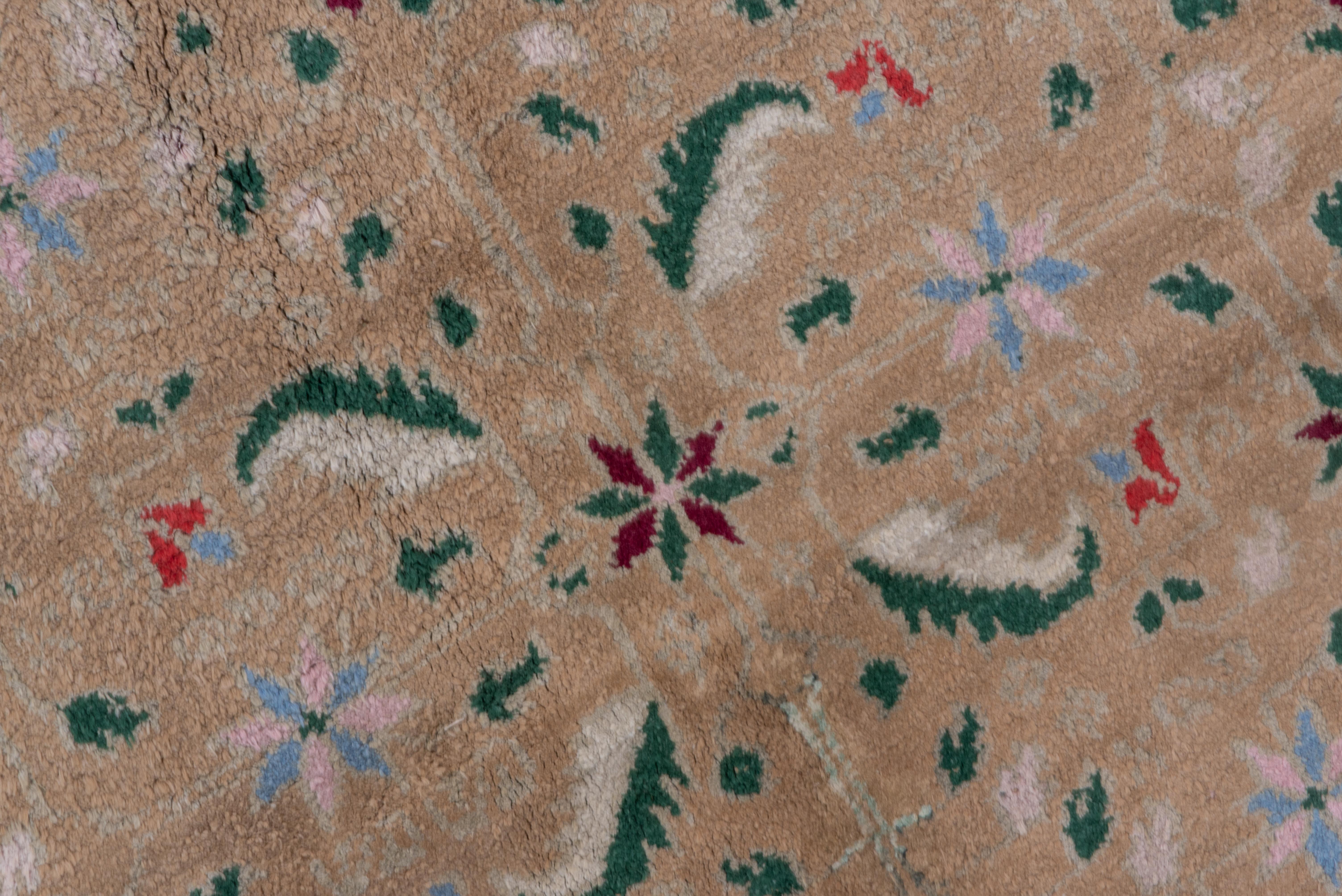 Noué à la main Authentique tapis indien Agra, entièrement à poils longs, champ beige, magnifique bordure en vente