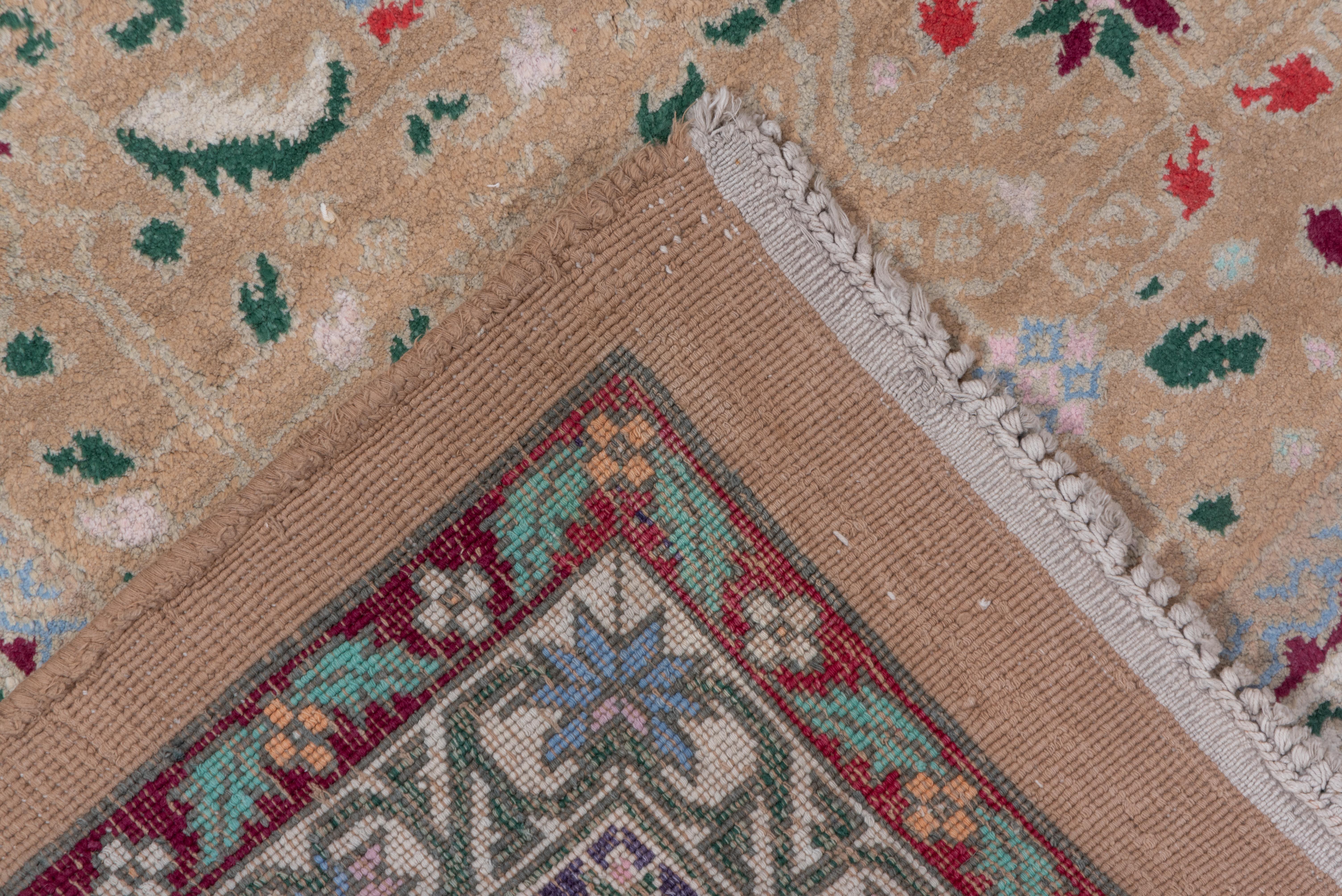 Laine Authentique tapis indien Agra, entièrement à poils longs, champ beige, magnifique bordure en vente
