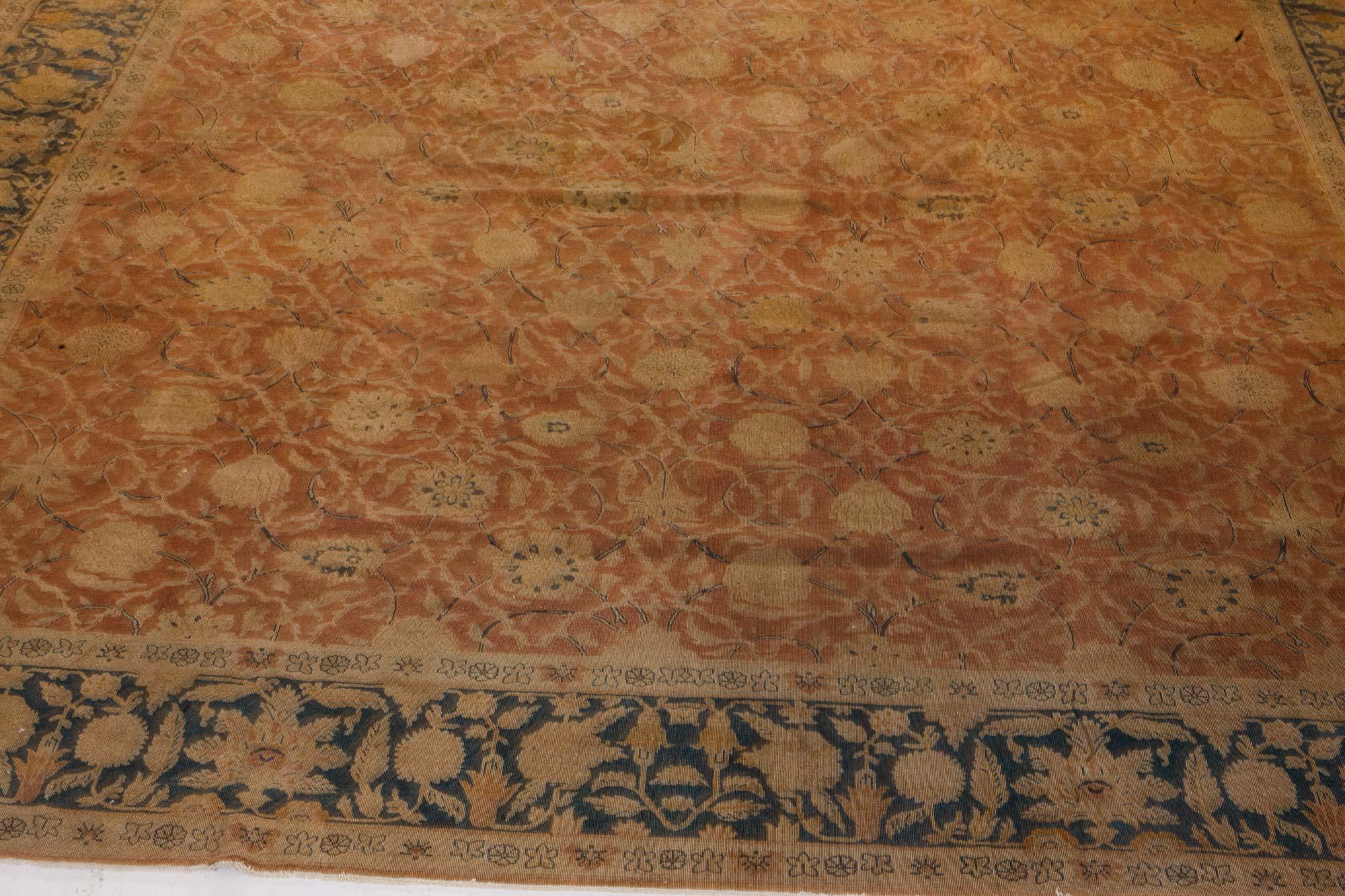 Authentic Indian Botanic Handmade Wool Carpet In Good Condition For Sale In New York, NY