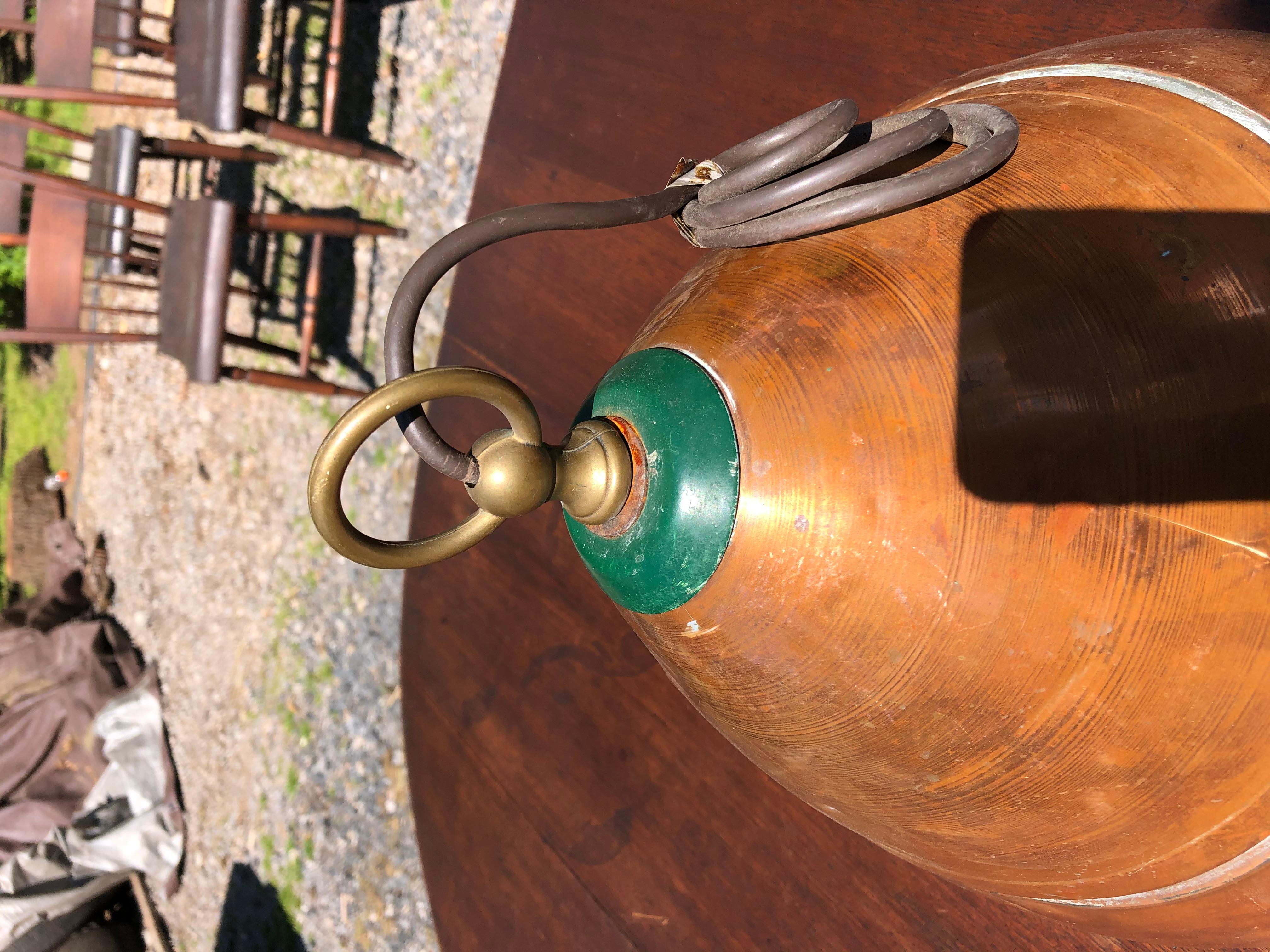 Authentic Industrial Copper Pendant Light Fixture In Good Condition In Hopewell, NJ