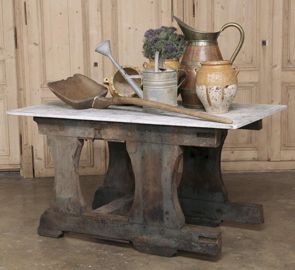 Hand-Crafted Authentic Industrial Work Table with Composite Concrete Top For Sale
